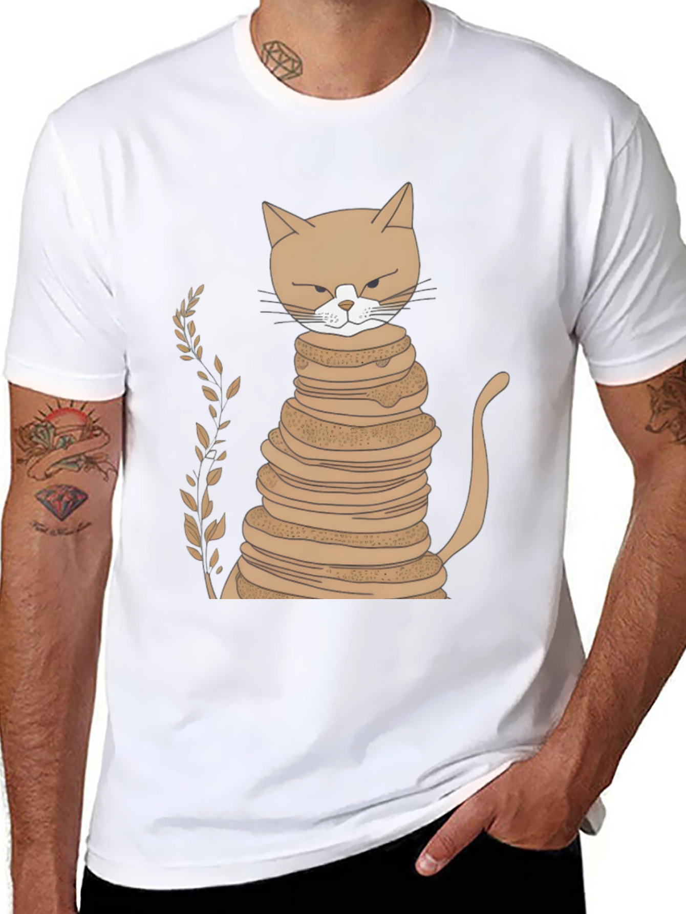 Cat Stack of Pancakes Funny Graphic Tee