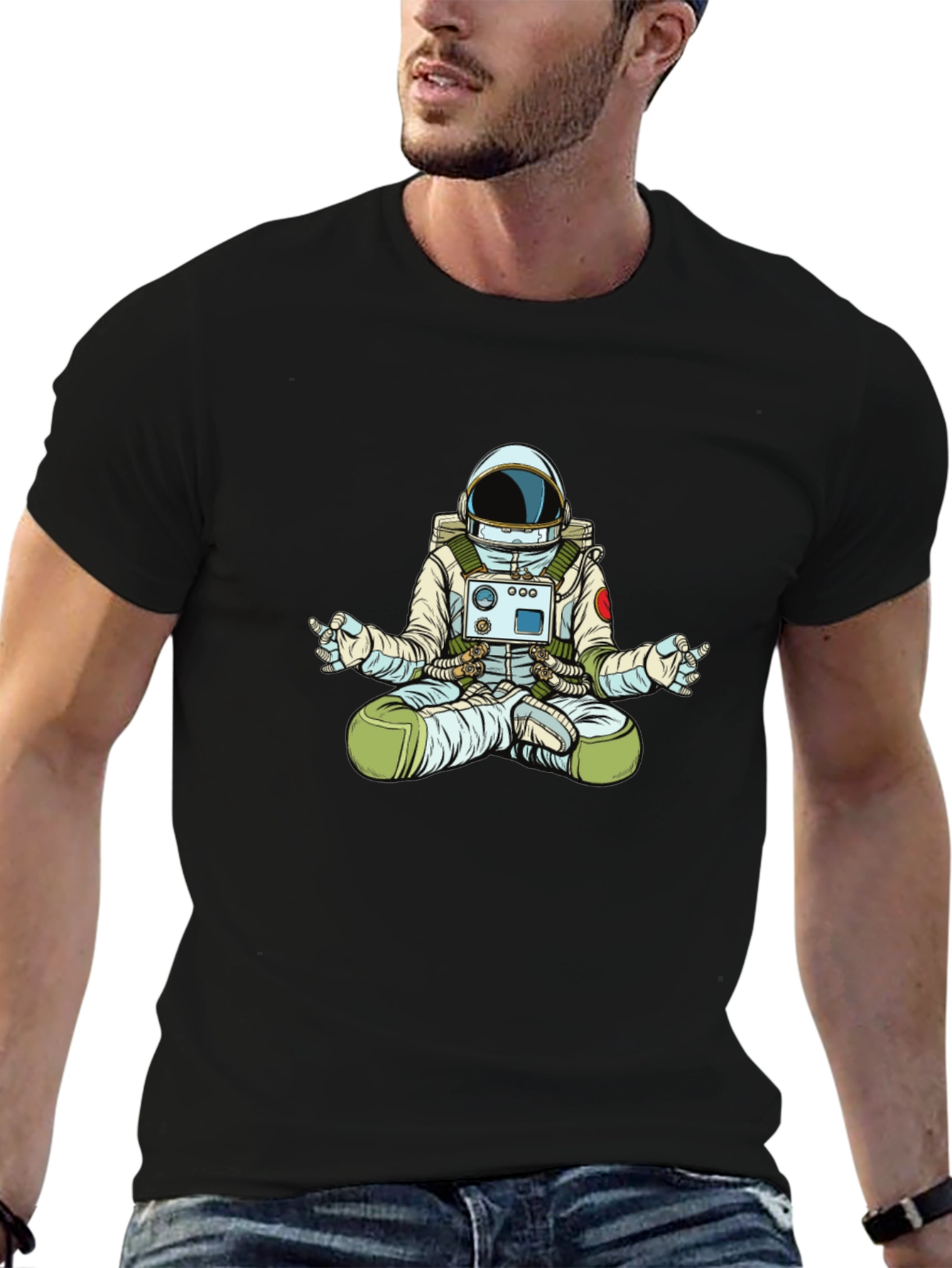 Meditating Astronaut Graphic T-Shirt - Black