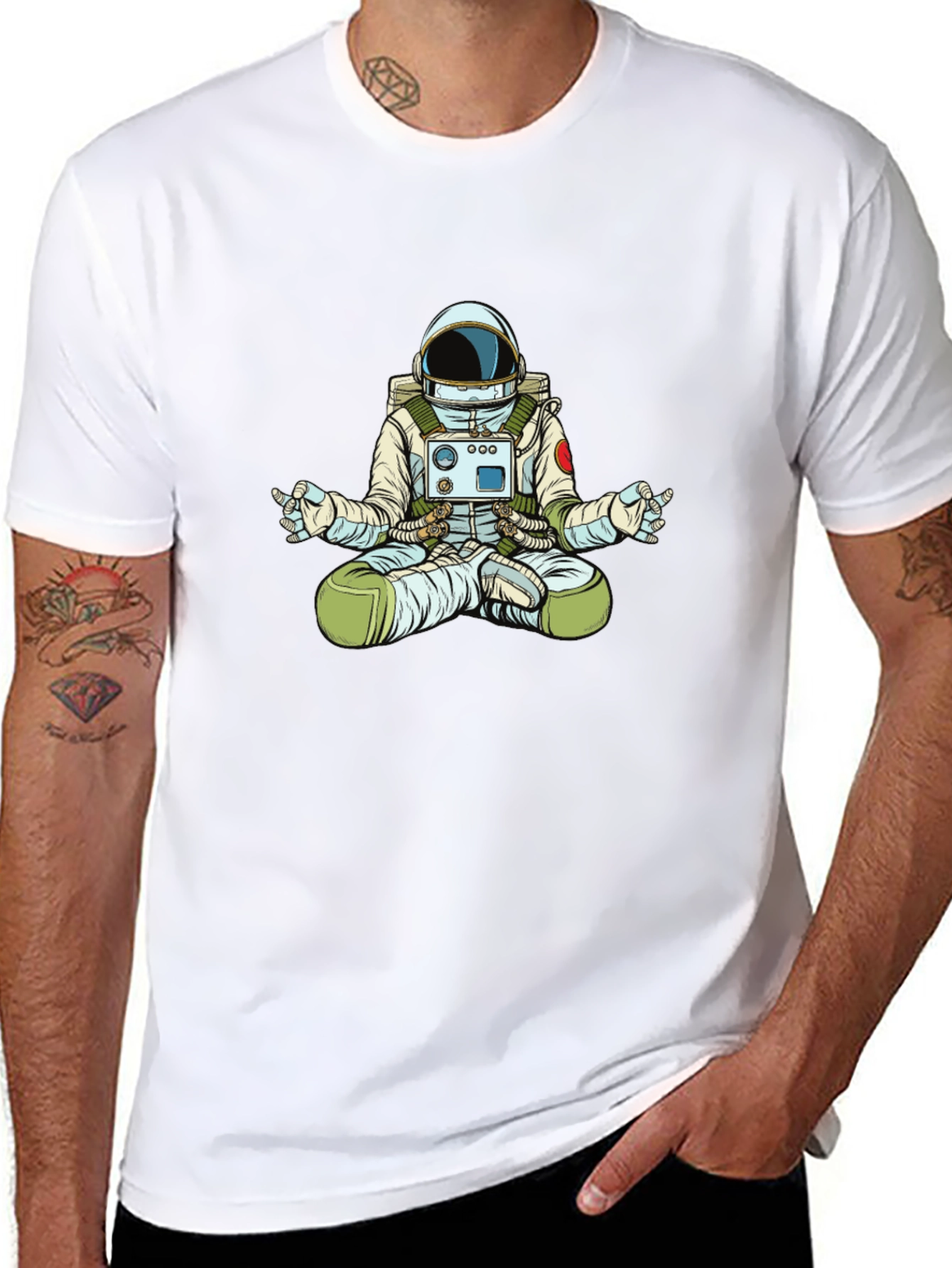 Meditating Astronaut Graphic T-Shirt - Black