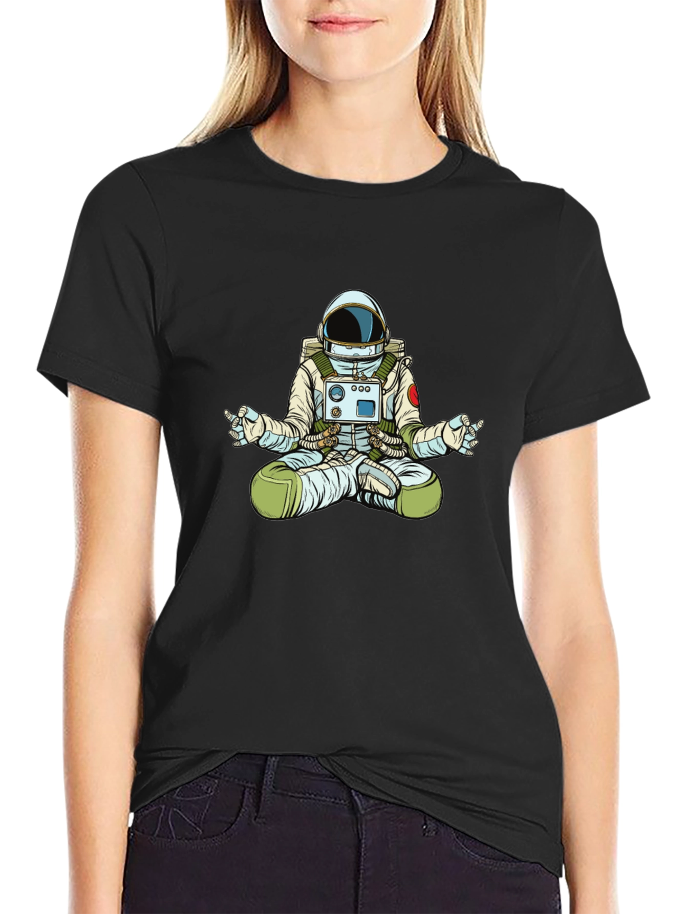 Meditating Astronaut Graphic T-Shirt - Black