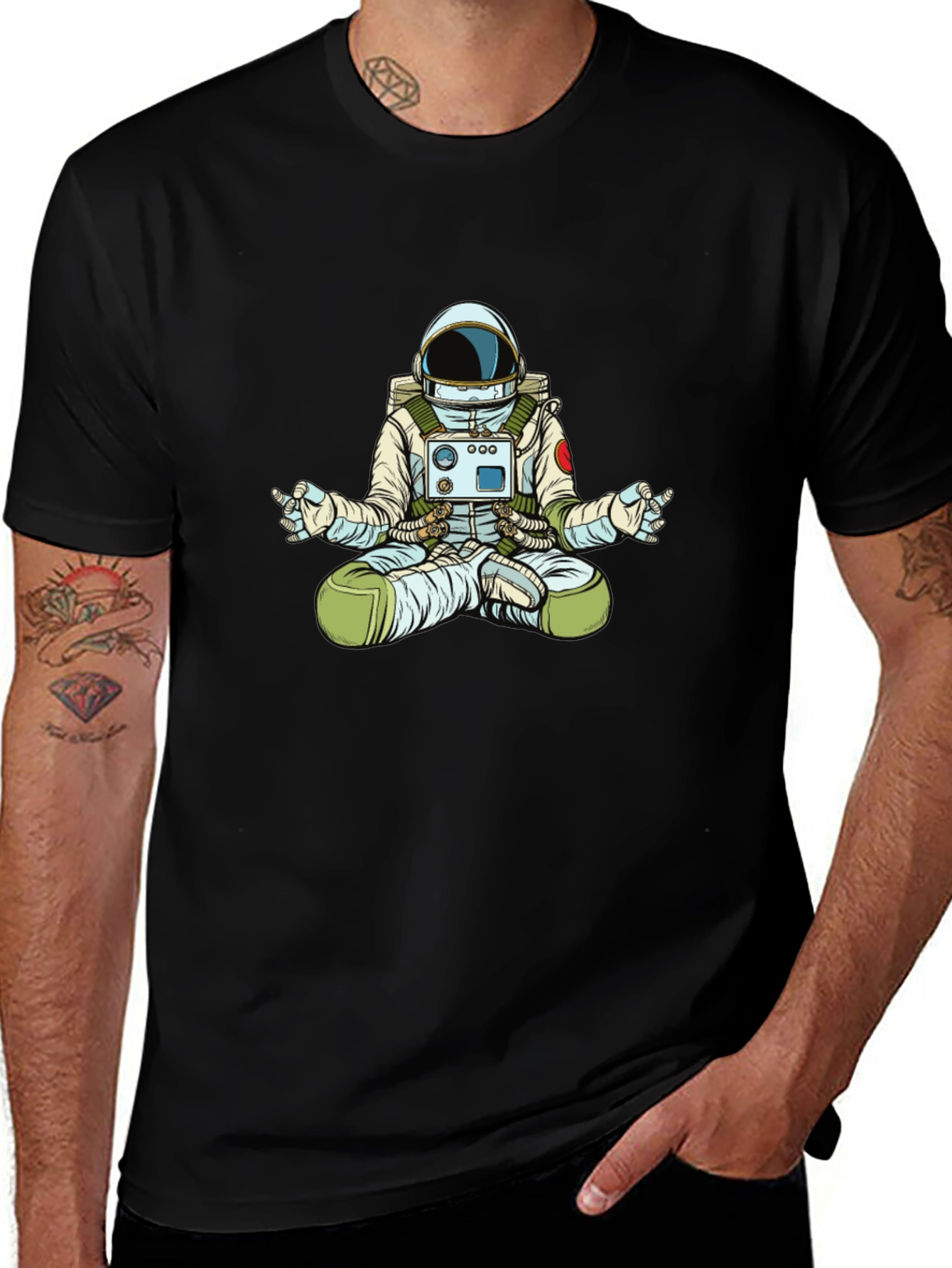 Meditating Astronaut Graphic T-Shirt - Black