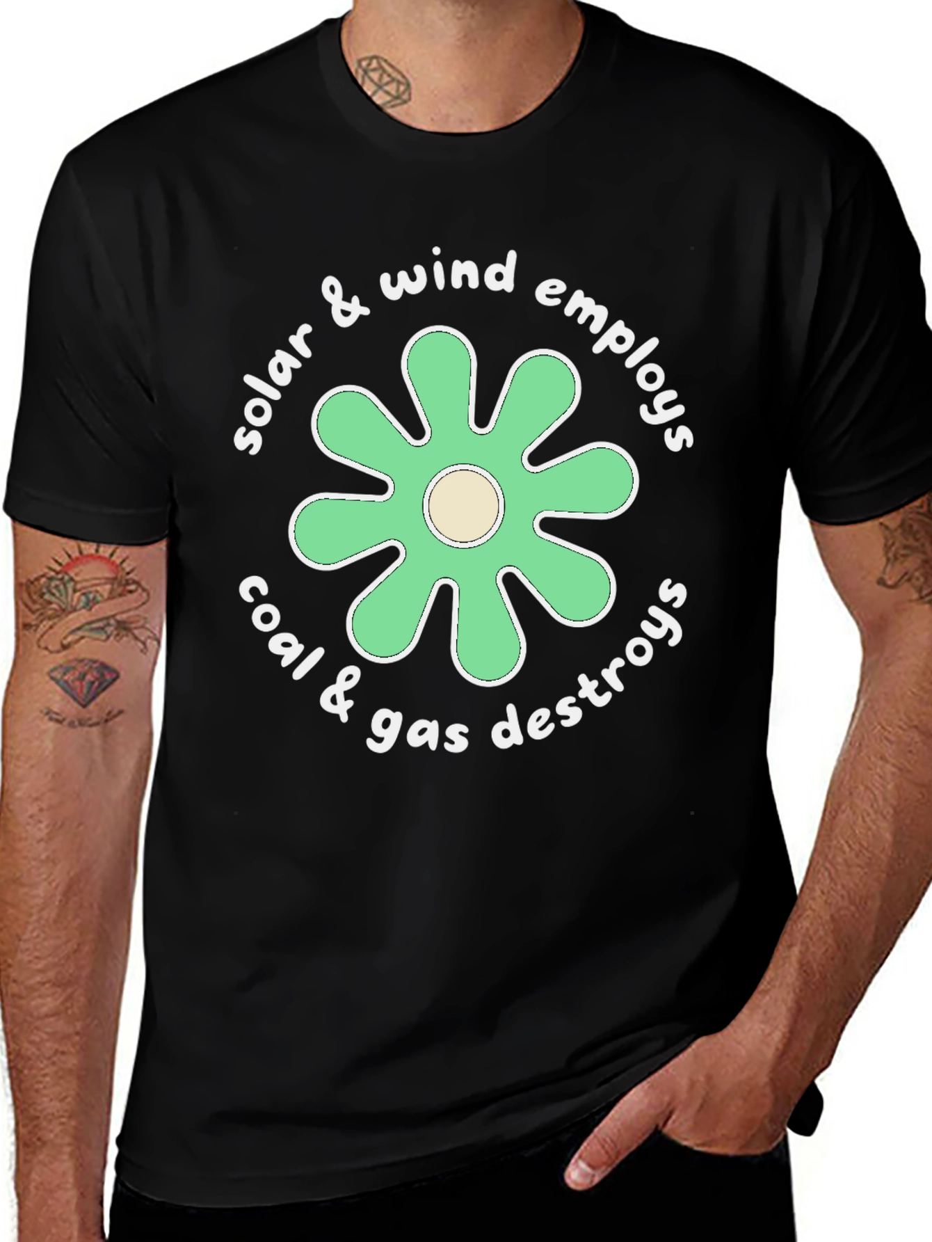 Eco-Friendly Graphic Tee: Solar & Wind Power Advocacy Shirt