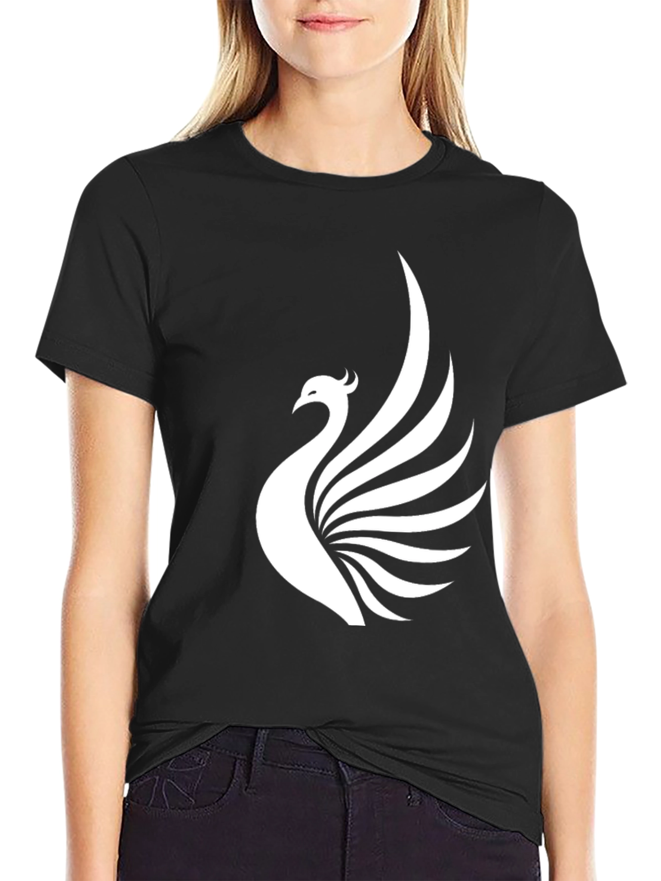 Black T-Shirt with White Phoenix Print