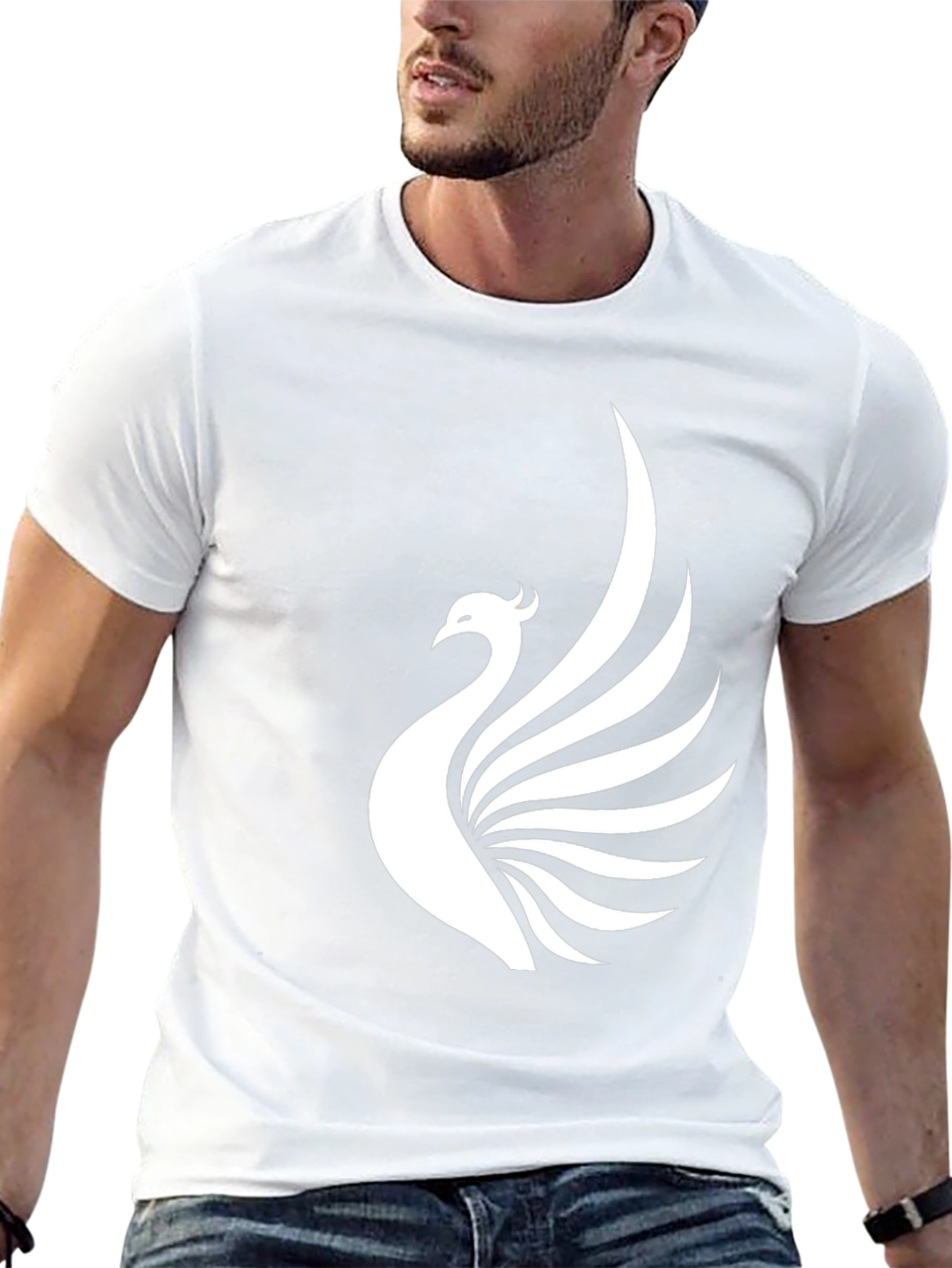 Black T-Shirt with White Phoenix Print