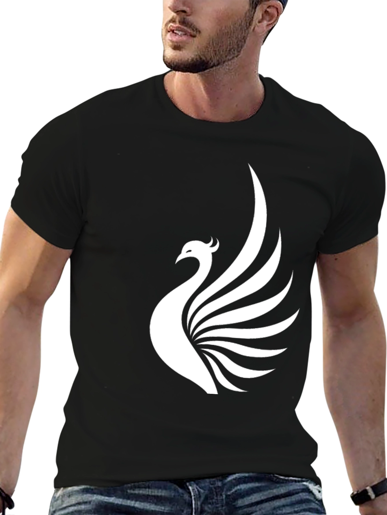 Black T-Shirt with White Phoenix Print