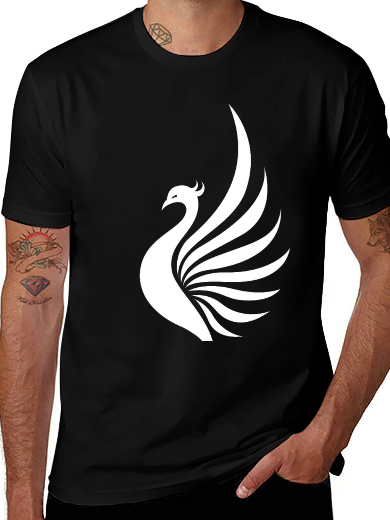 Black T-Shirt with White Phoenix Print