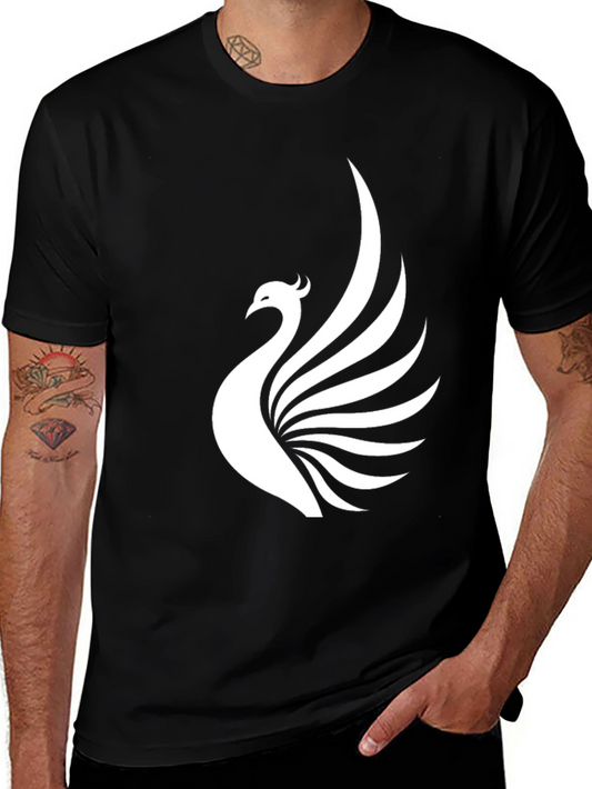 Black T-Shirt with White Phoenix Print