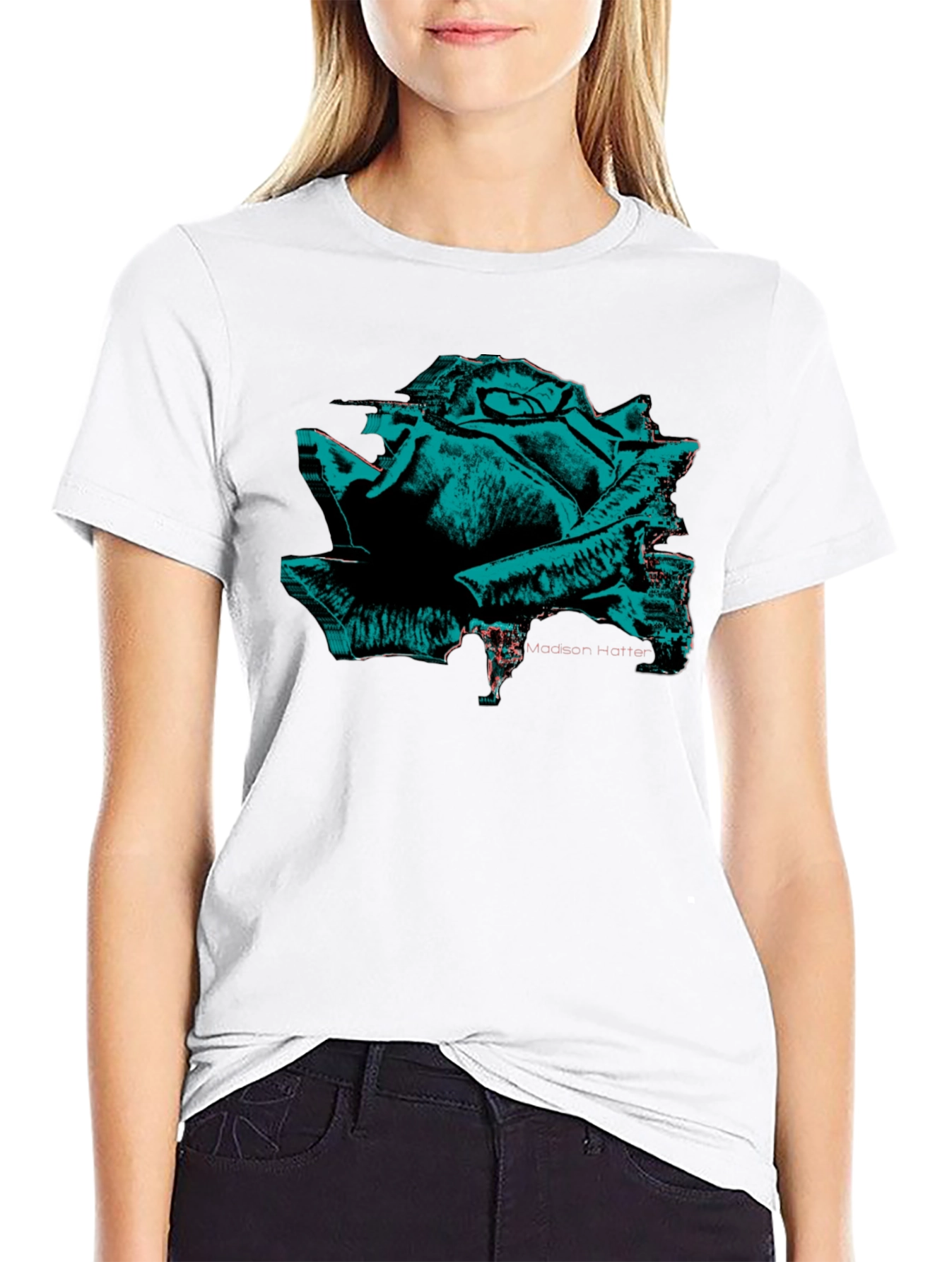 Modern Rose Graphic Black T-Shirt