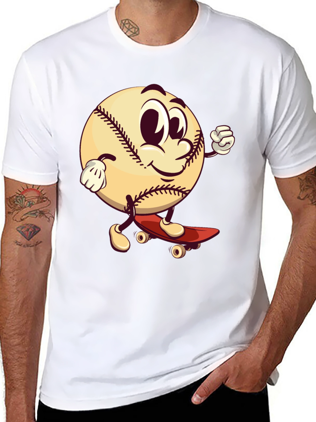 Cartoon Baseball Skateboard T-Shirt