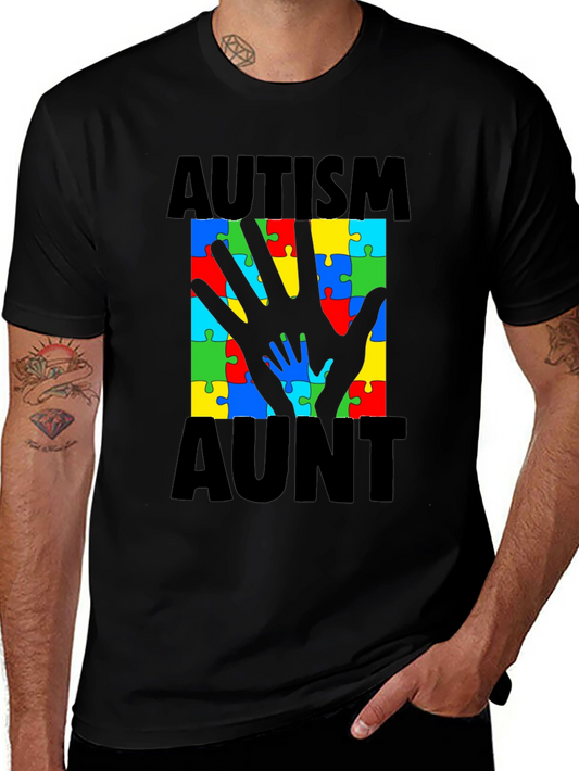 Autism Aunt T-Shirt: Puzzle Piece Hand Design