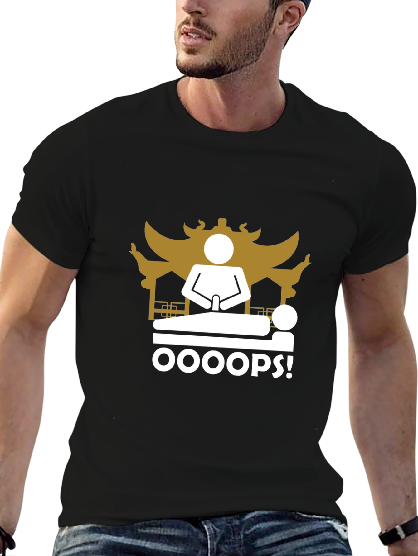 Oops! Funny Black T-Shirt - Unique Graphic Tee