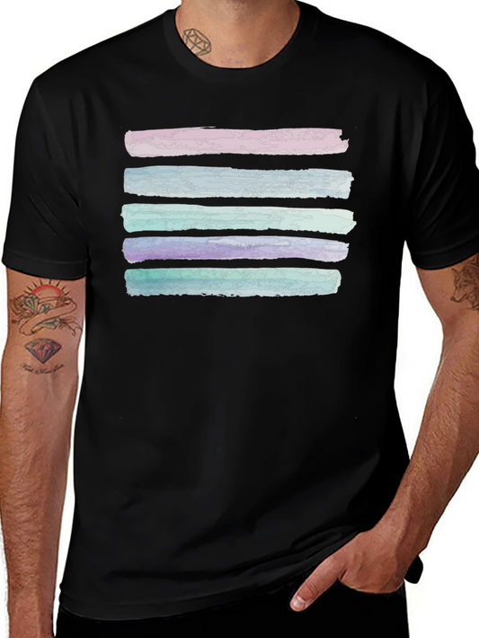 Abstract Watercolor Stripes Black Tee