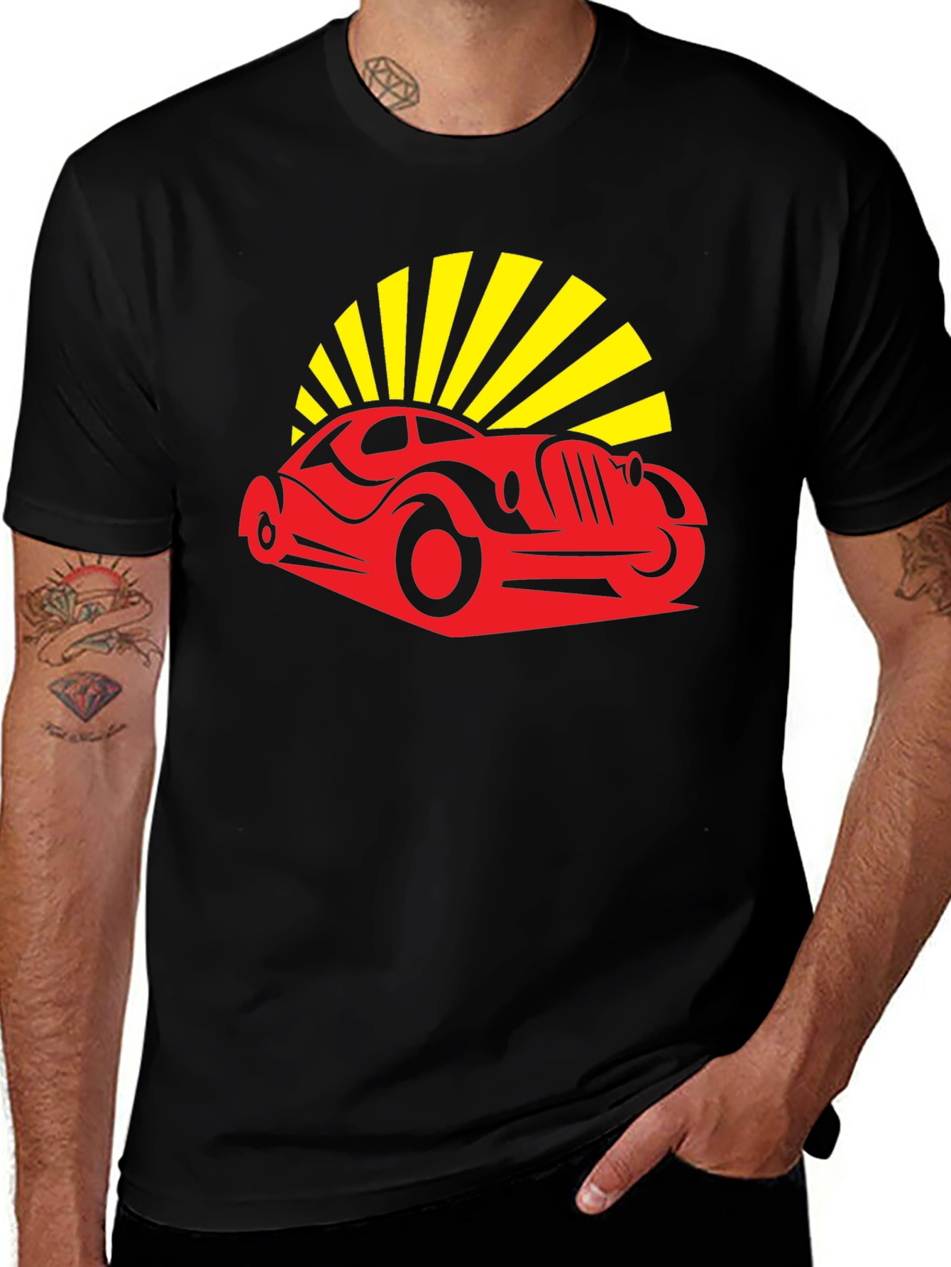 Retro Car Graphic Tee - Black Cotton