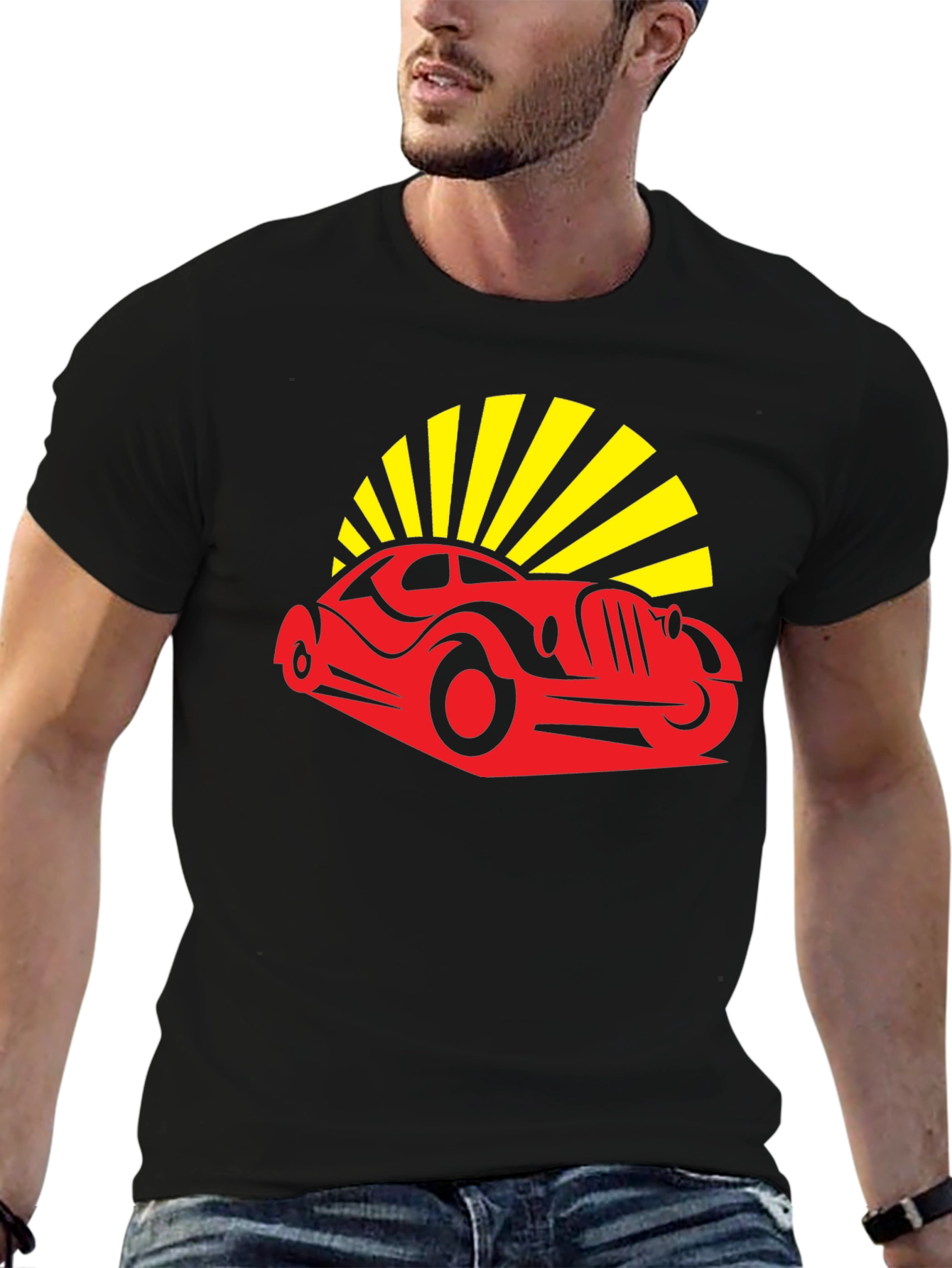 Retro Car Graphic Tee - Black Cotton