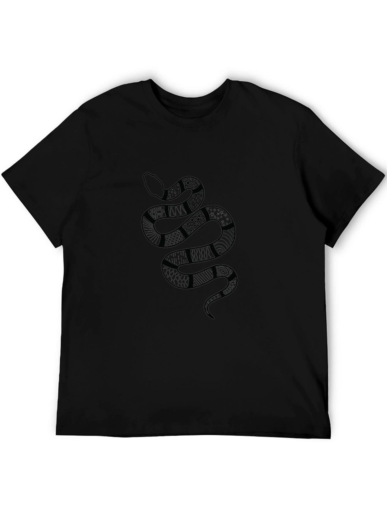 Mens Black T-Shirt with Snake Design