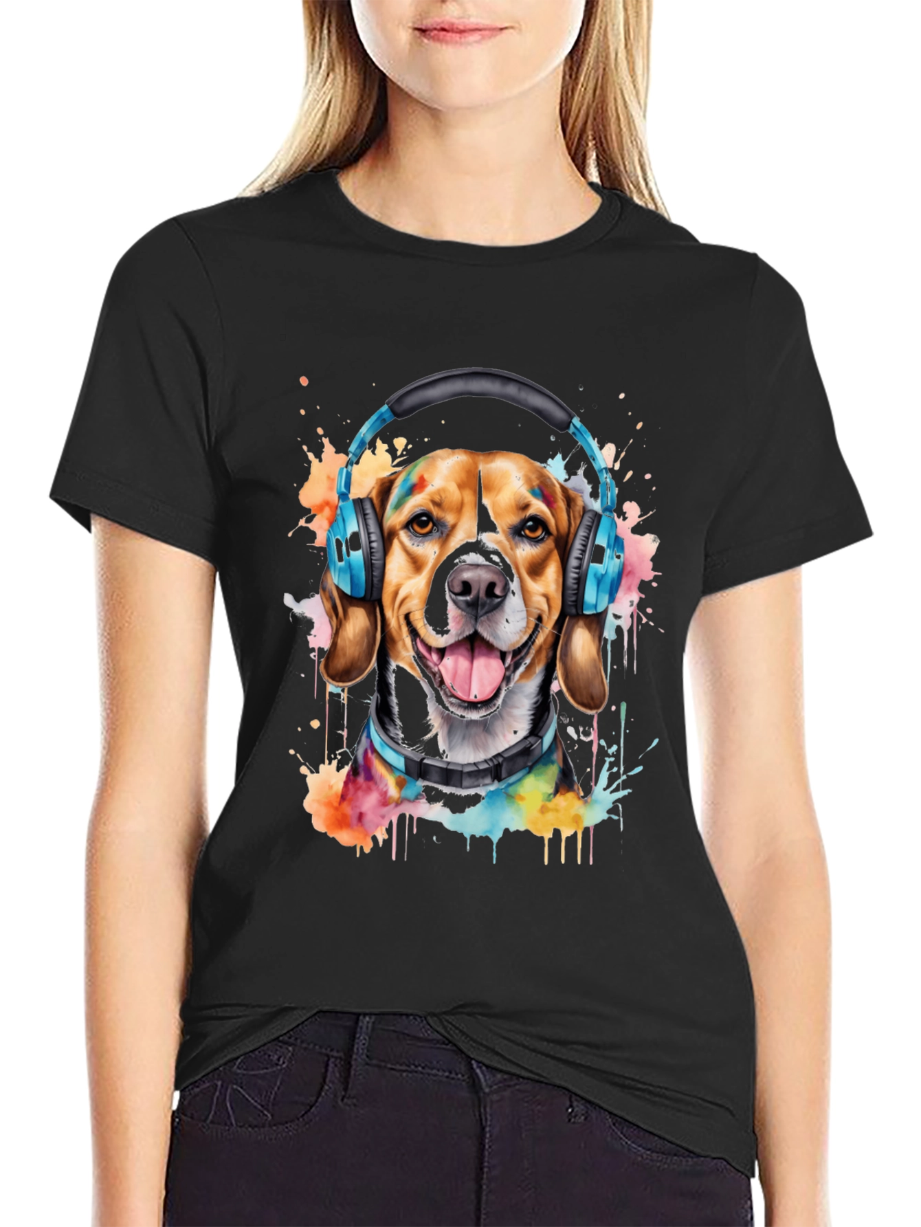 Dog with Headphones Graphic Tee - Music Lovers Shirt