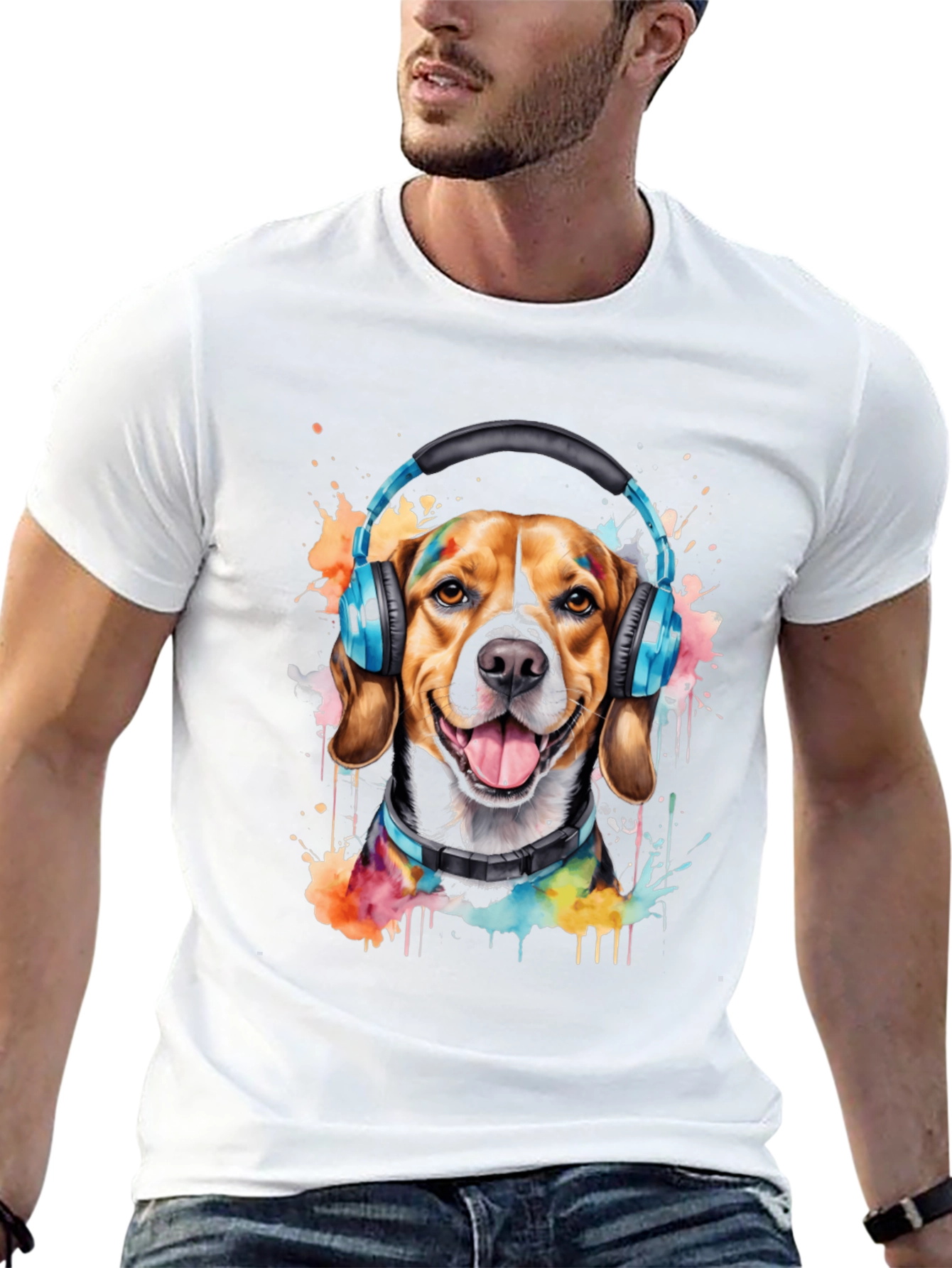 Dog with Headphones Graphic Tee - Music Lovers Shirt