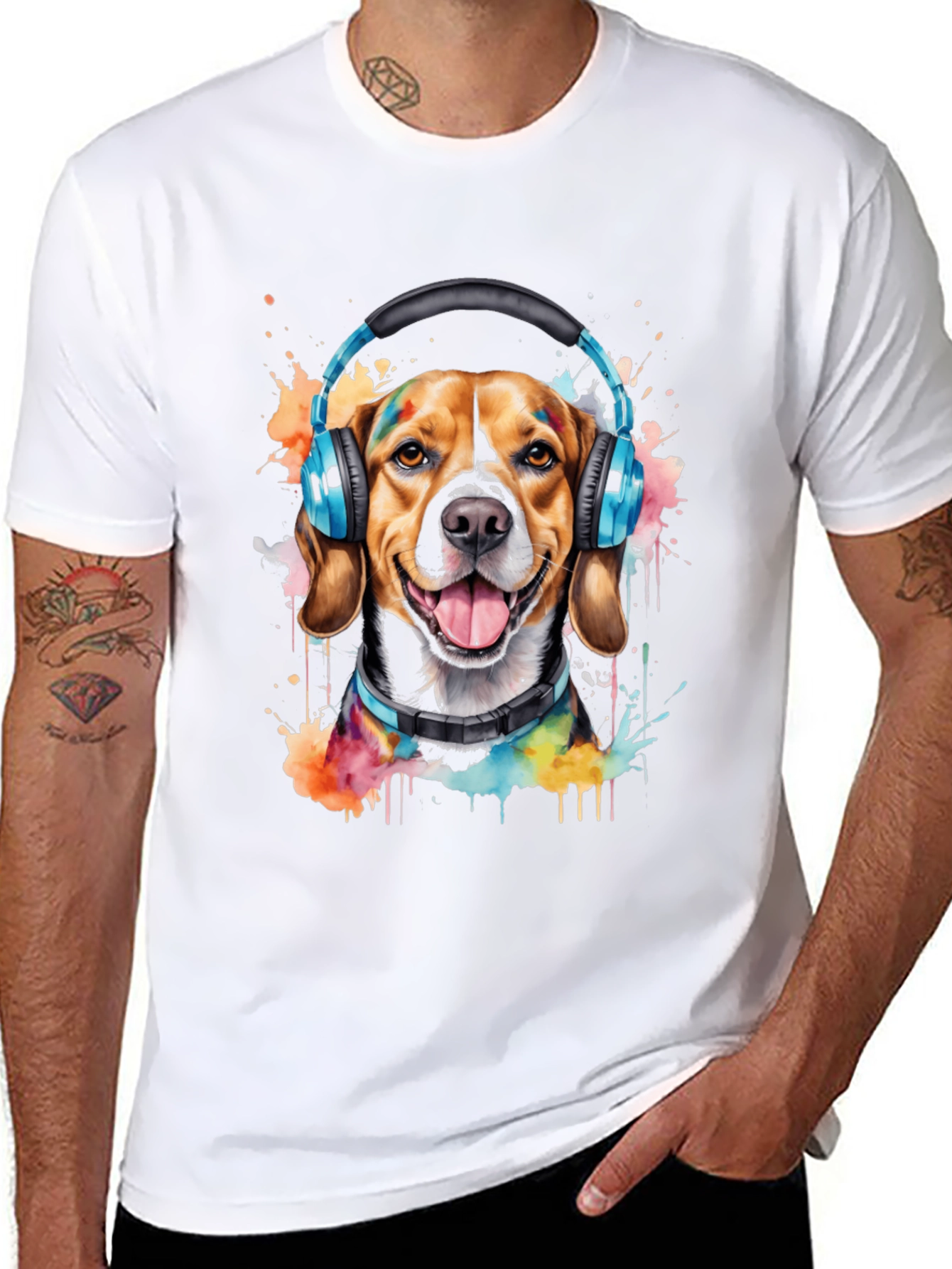 Dog with Headphones Graphic Tee - Music Lovers Shirt