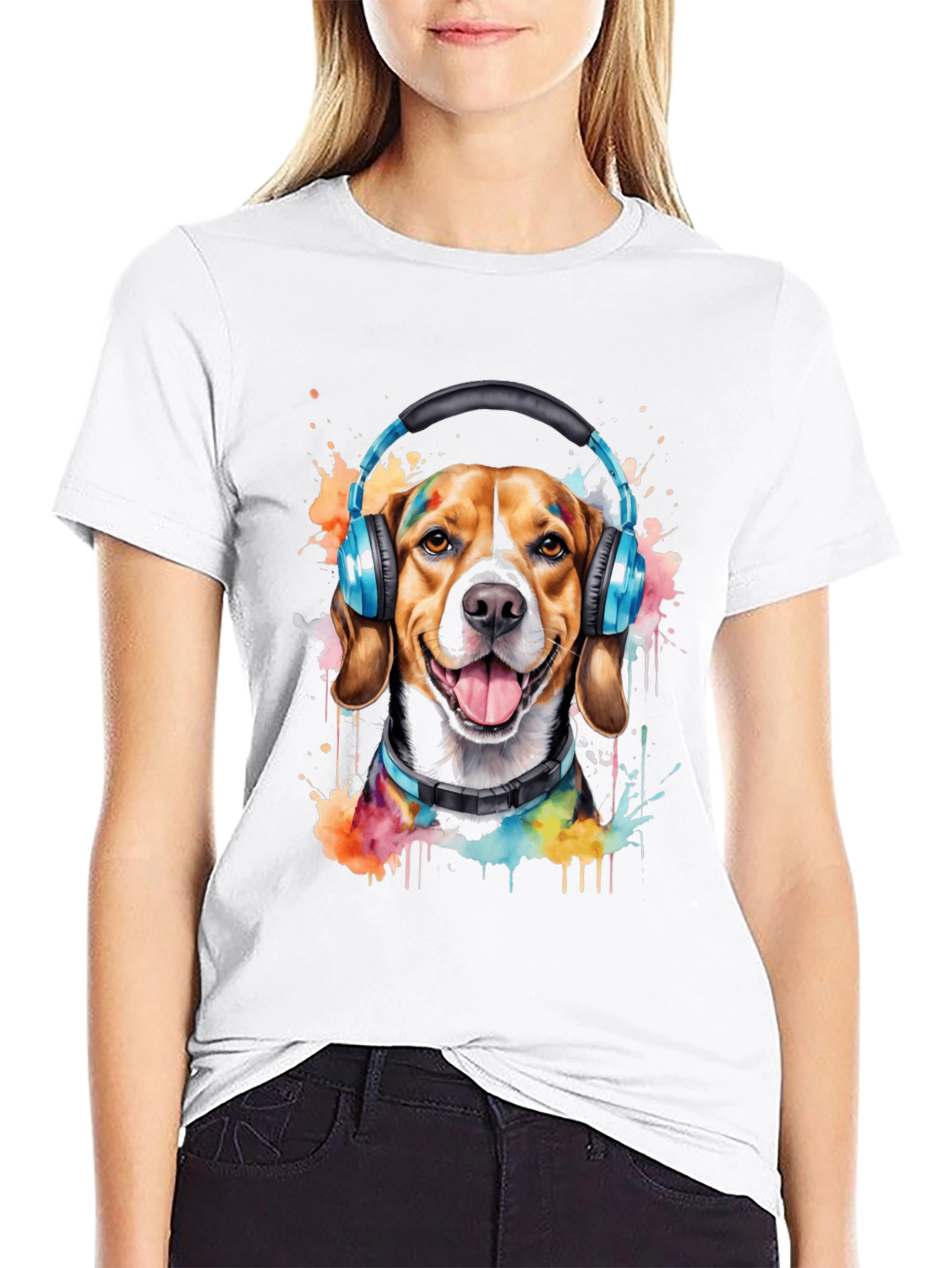 Dog with Headphones Graphic Tee - Music Lovers Shirt