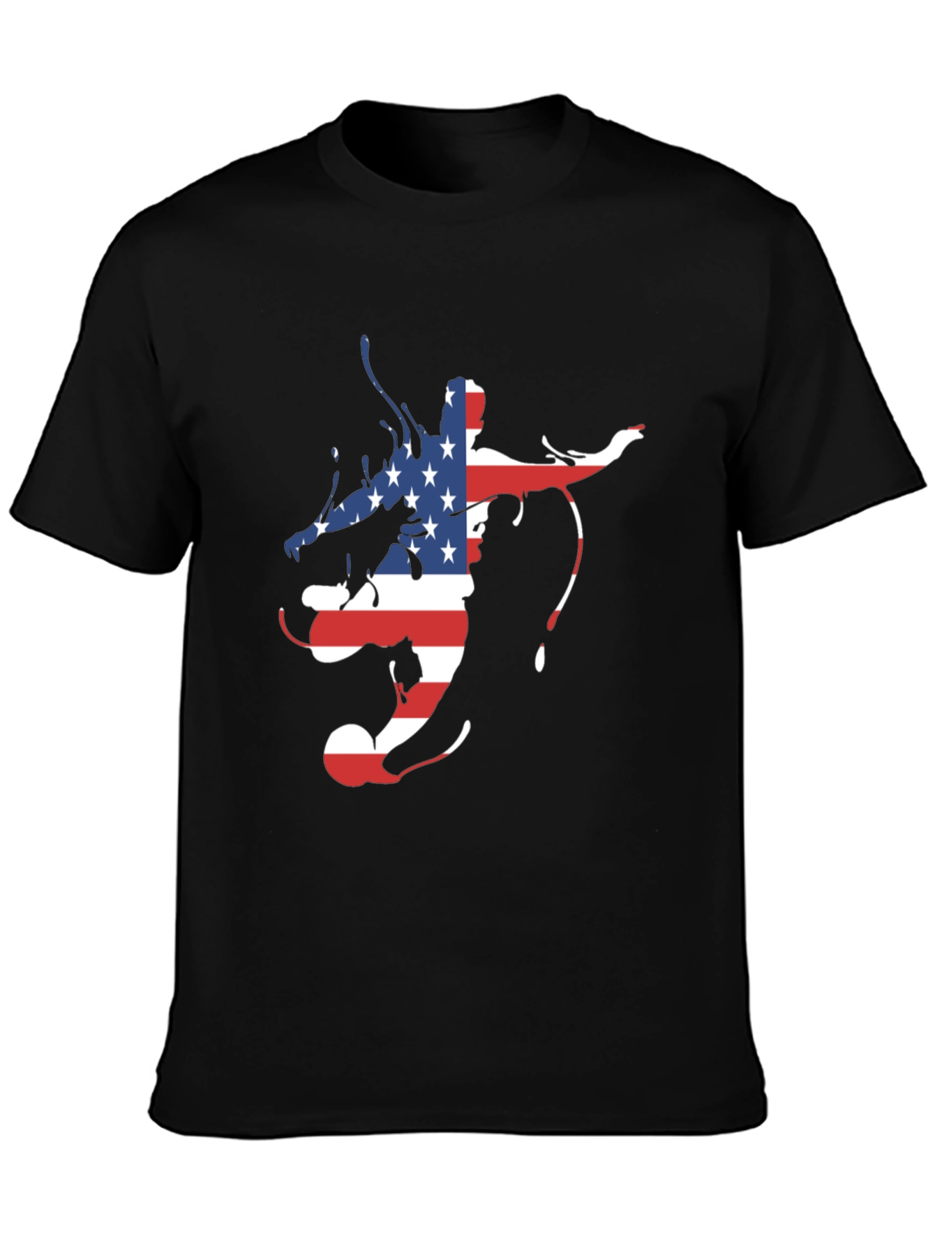 American Flag Soccer Player Black T-Shirt