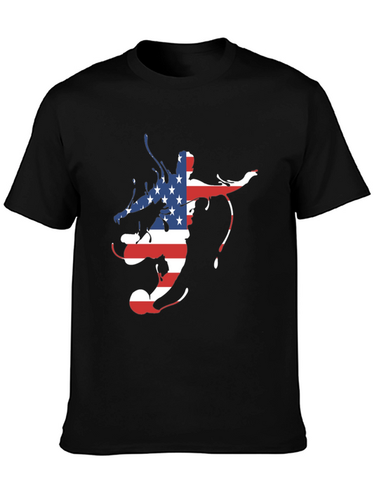 American Flag Soccer Player Black T-Shirt