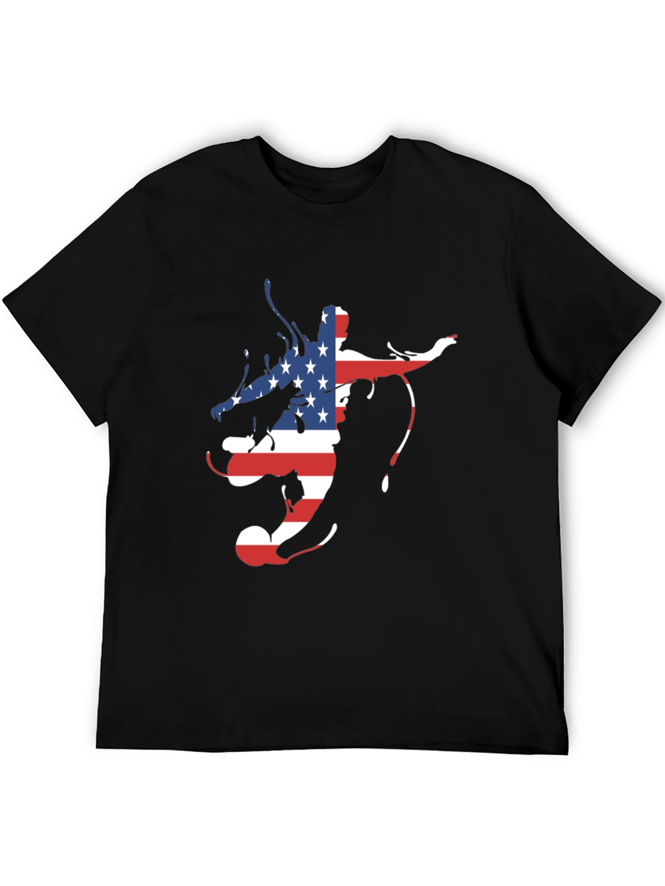 American Flag Soccer Player Black T-Shirt
