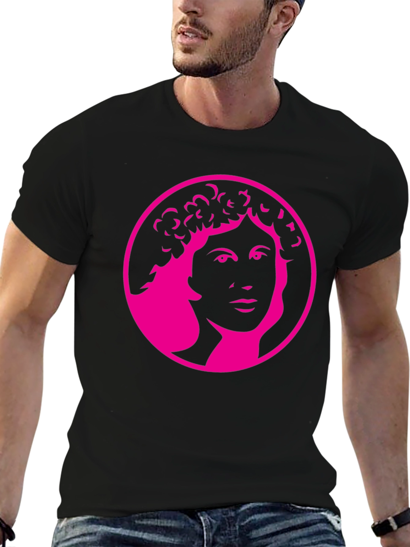Bold Graphic Tee - Pink Portrait on Black