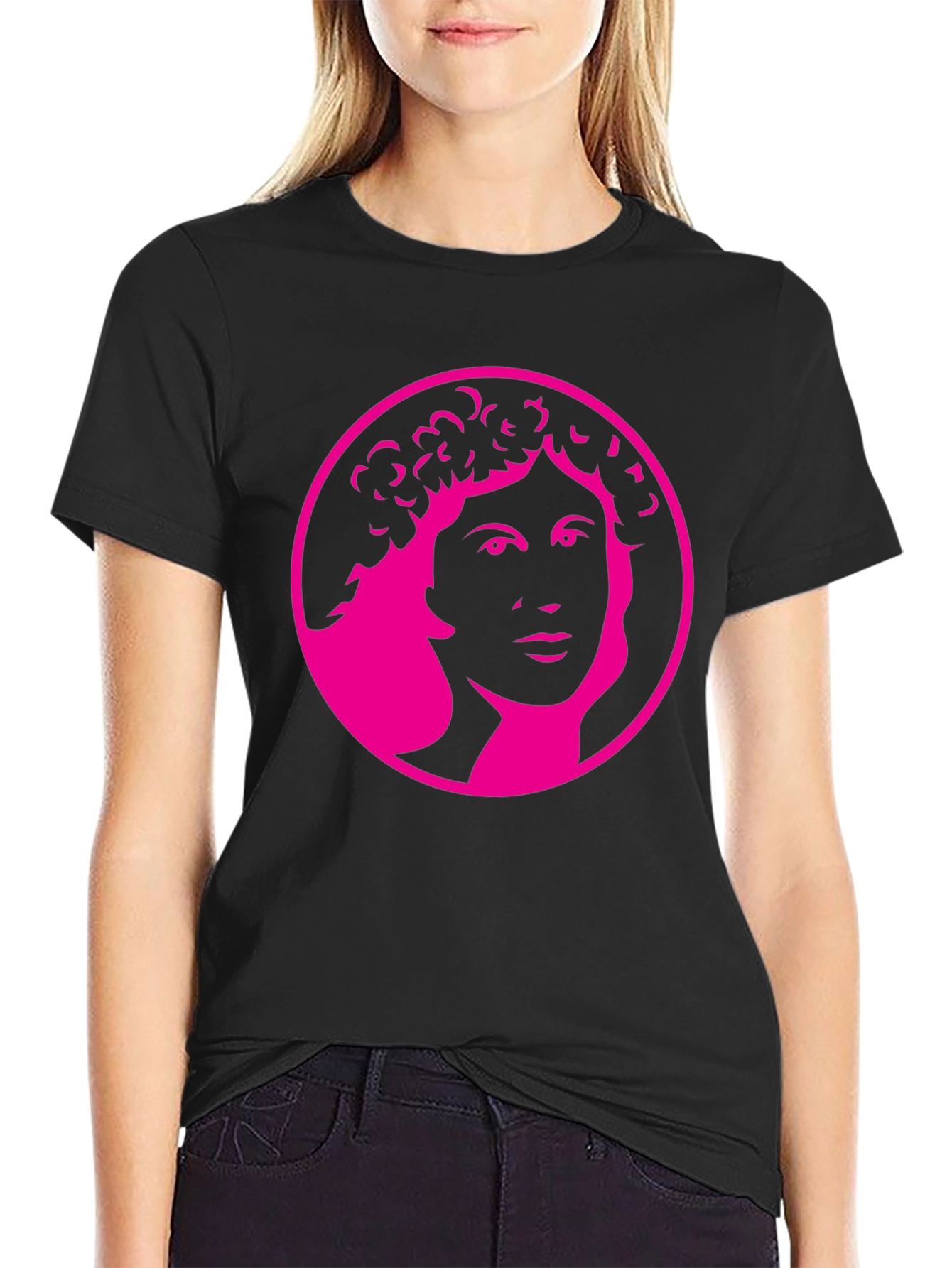 Bold Graphic Tee - Pink Portrait on Black