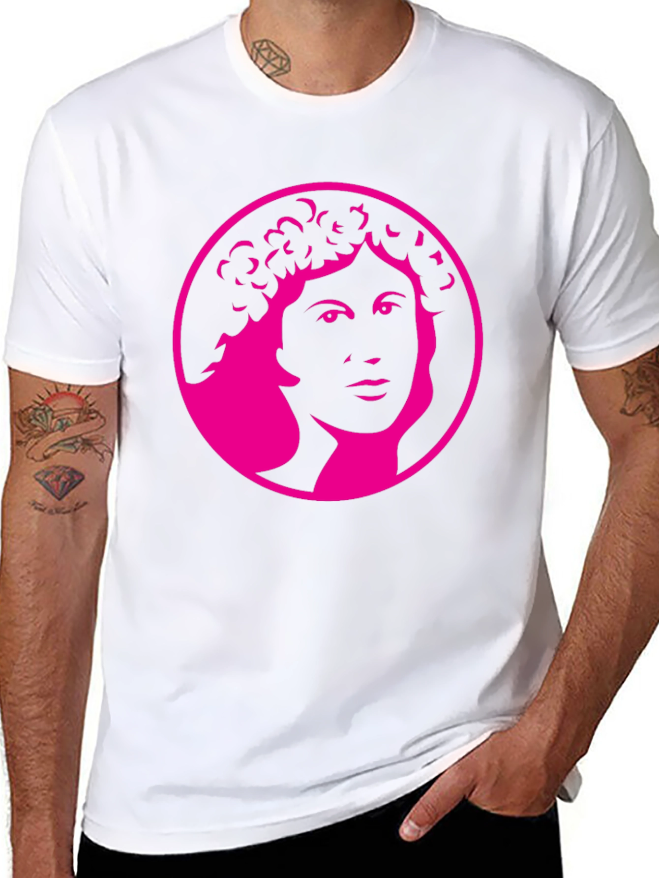 Bold Graphic Tee - Pink Portrait on Black