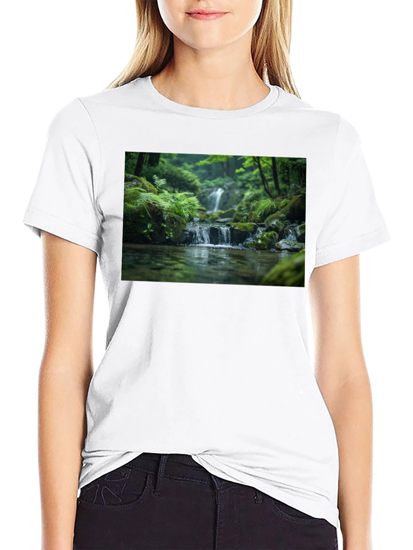Nature Waterfall Graphic Black T-Shirt