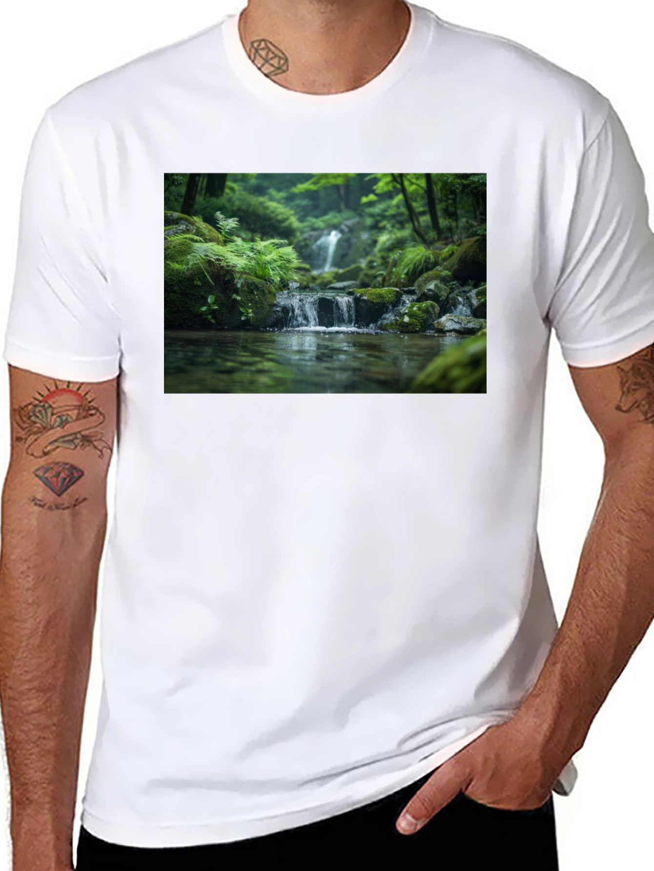 Nature Waterfall Graphic Black T-Shirt