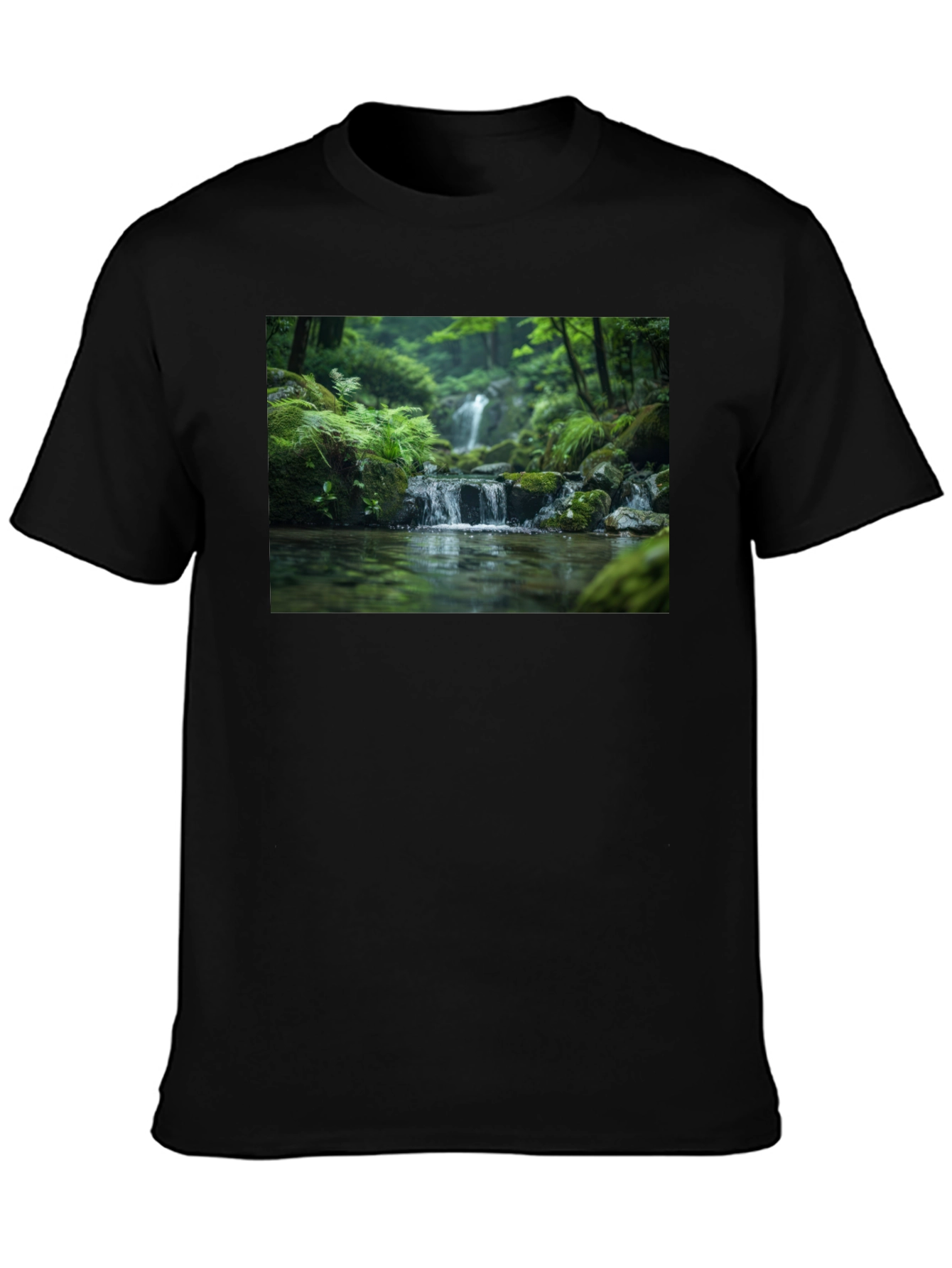 Nature Waterfall Graphic Black T-Shirt