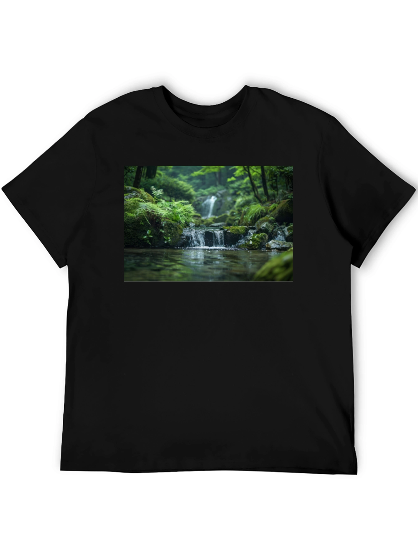 Nature Waterfall Graphic Black T-Shirt