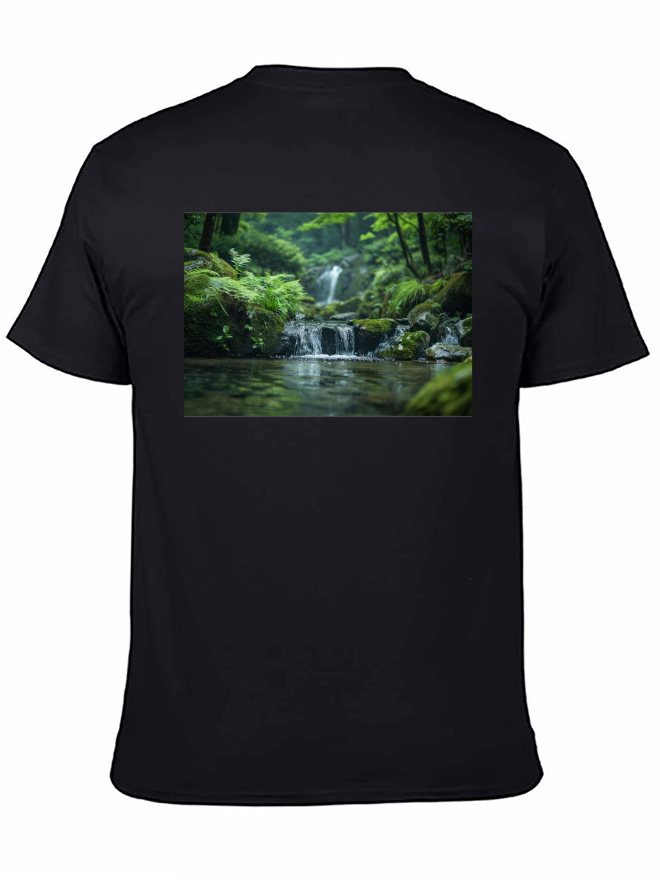 Nature Waterfall Graphic Black T-Shirt