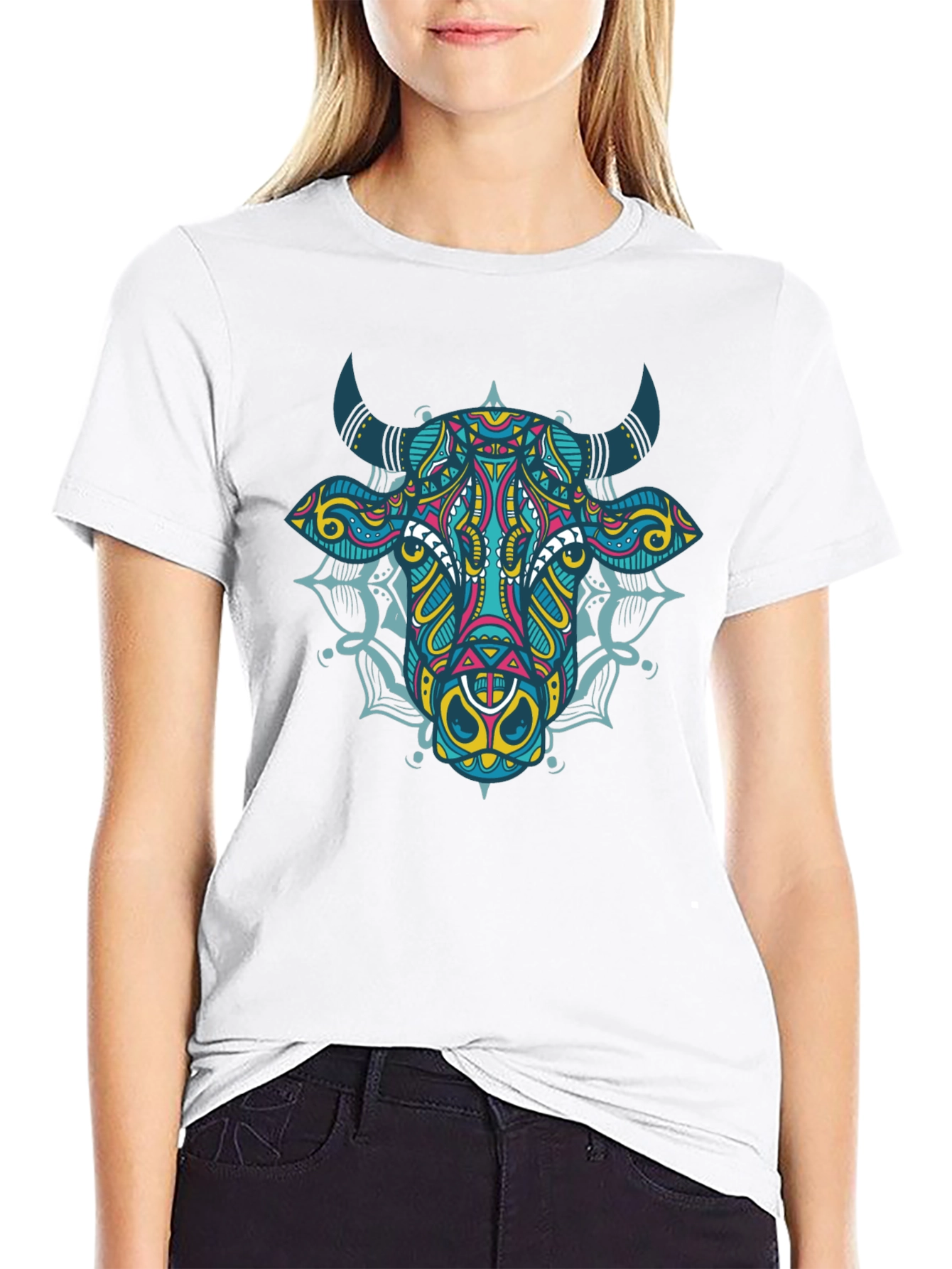 Cow Mandala Graphic Tee - Black
