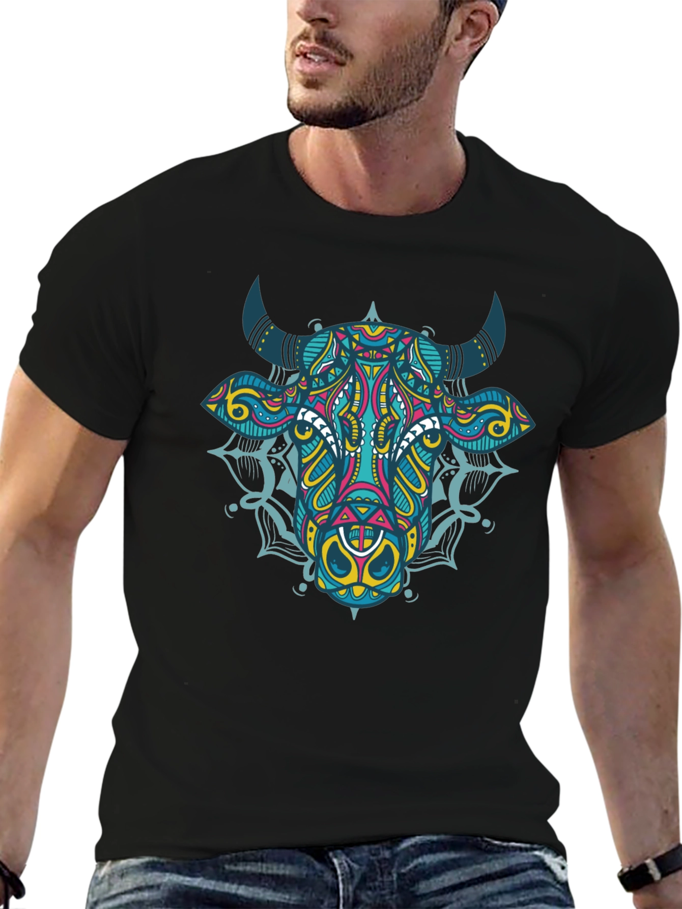Cow Mandala Graphic Tee - Black