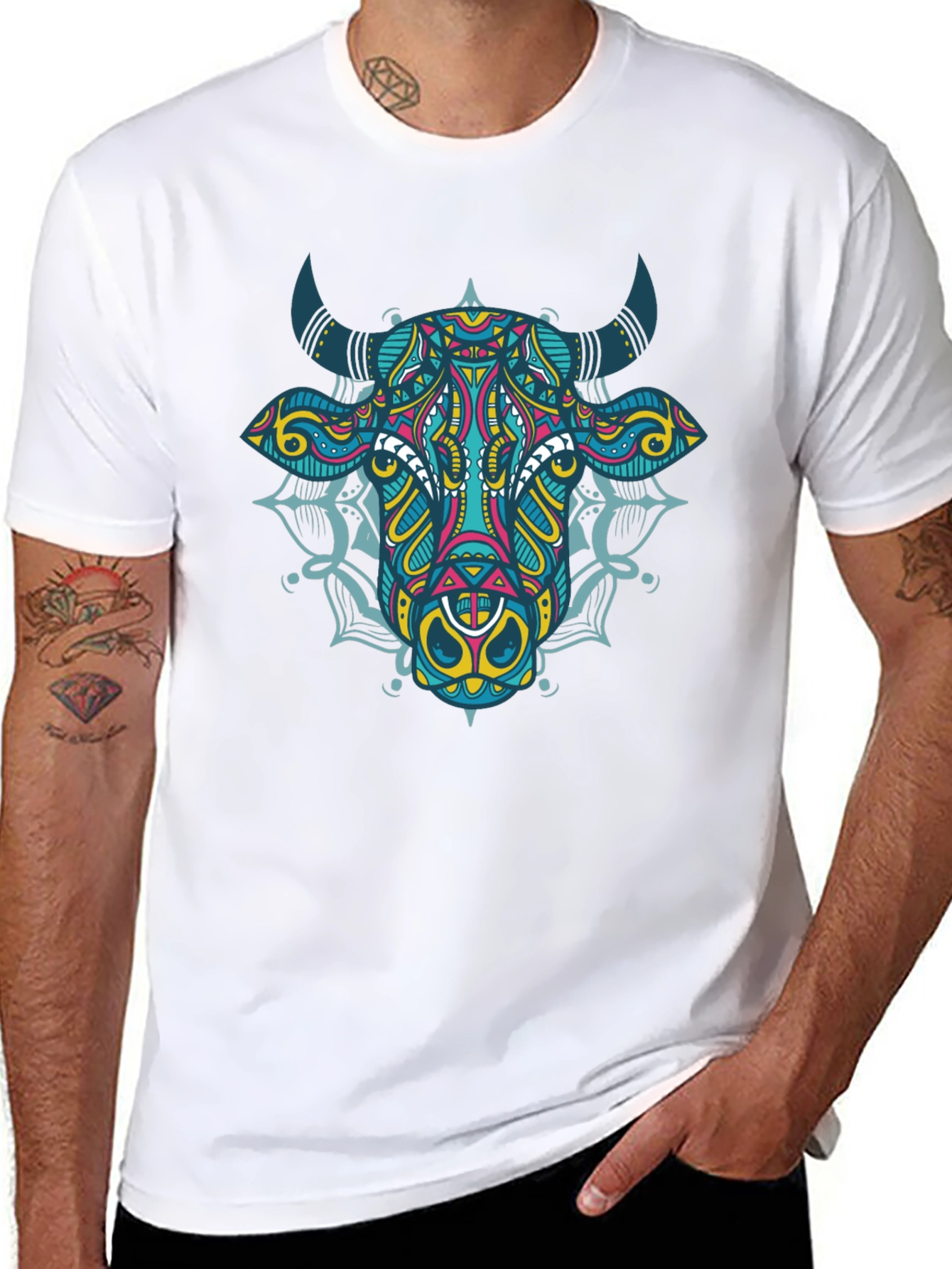 Cow Mandala Graphic Tee - Black