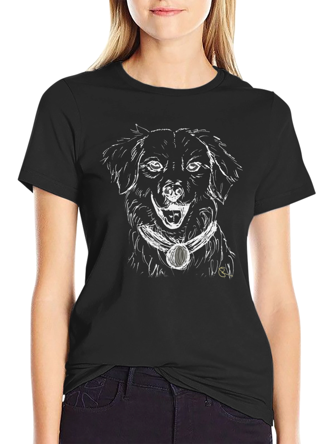 Dog Sketch Graphic Tee - Black Unisex T-Shirt