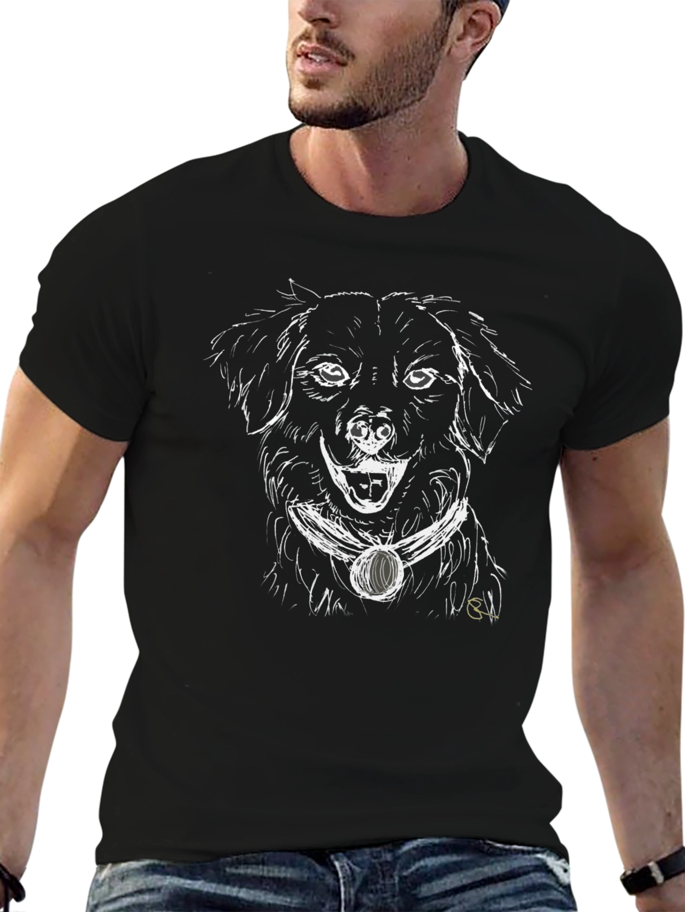Dog Sketch Graphic Tee - Black Unisex T-Shirt
