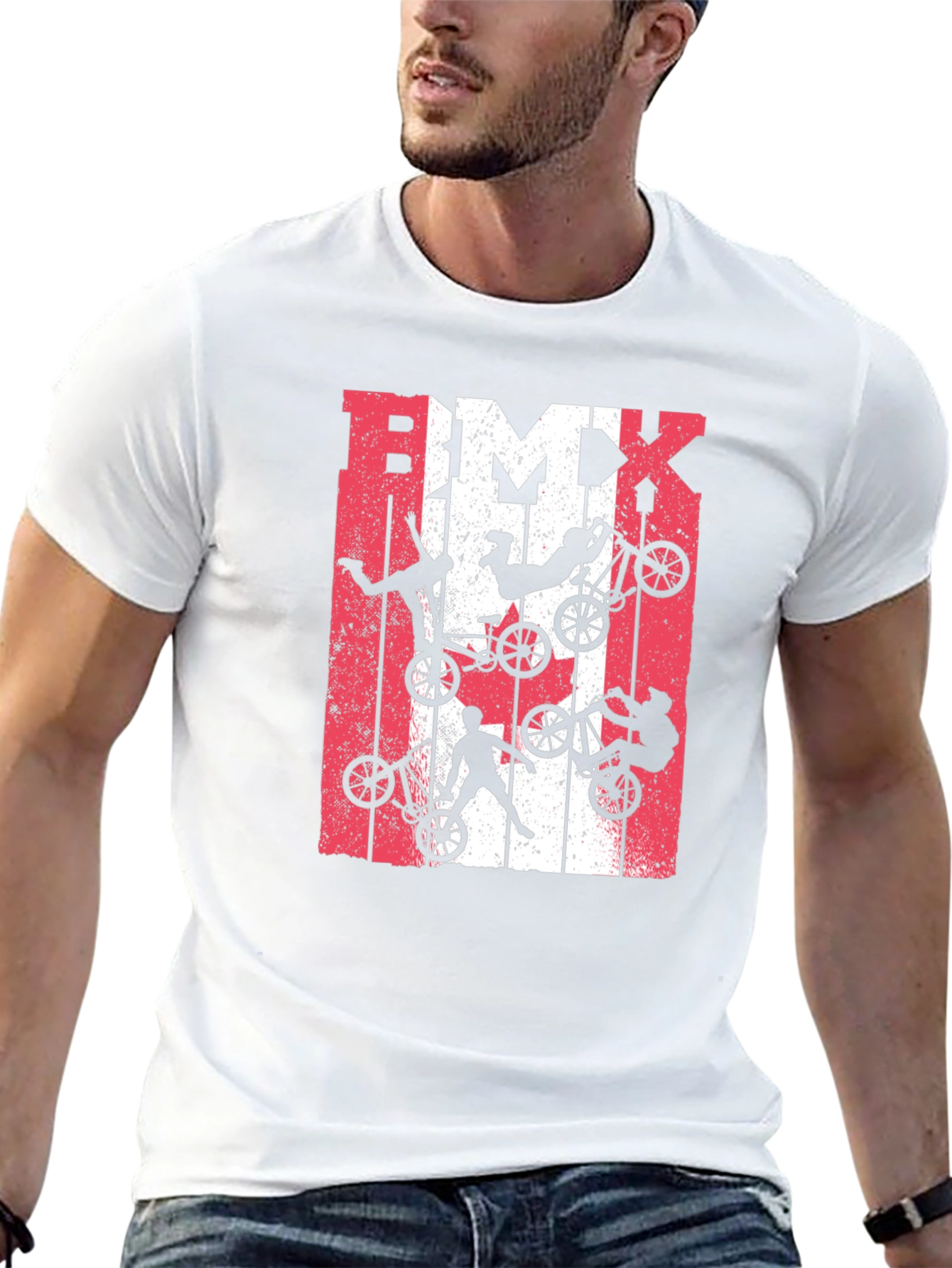 BMX Stunt T-Shirt - Red & White Graphic Tee