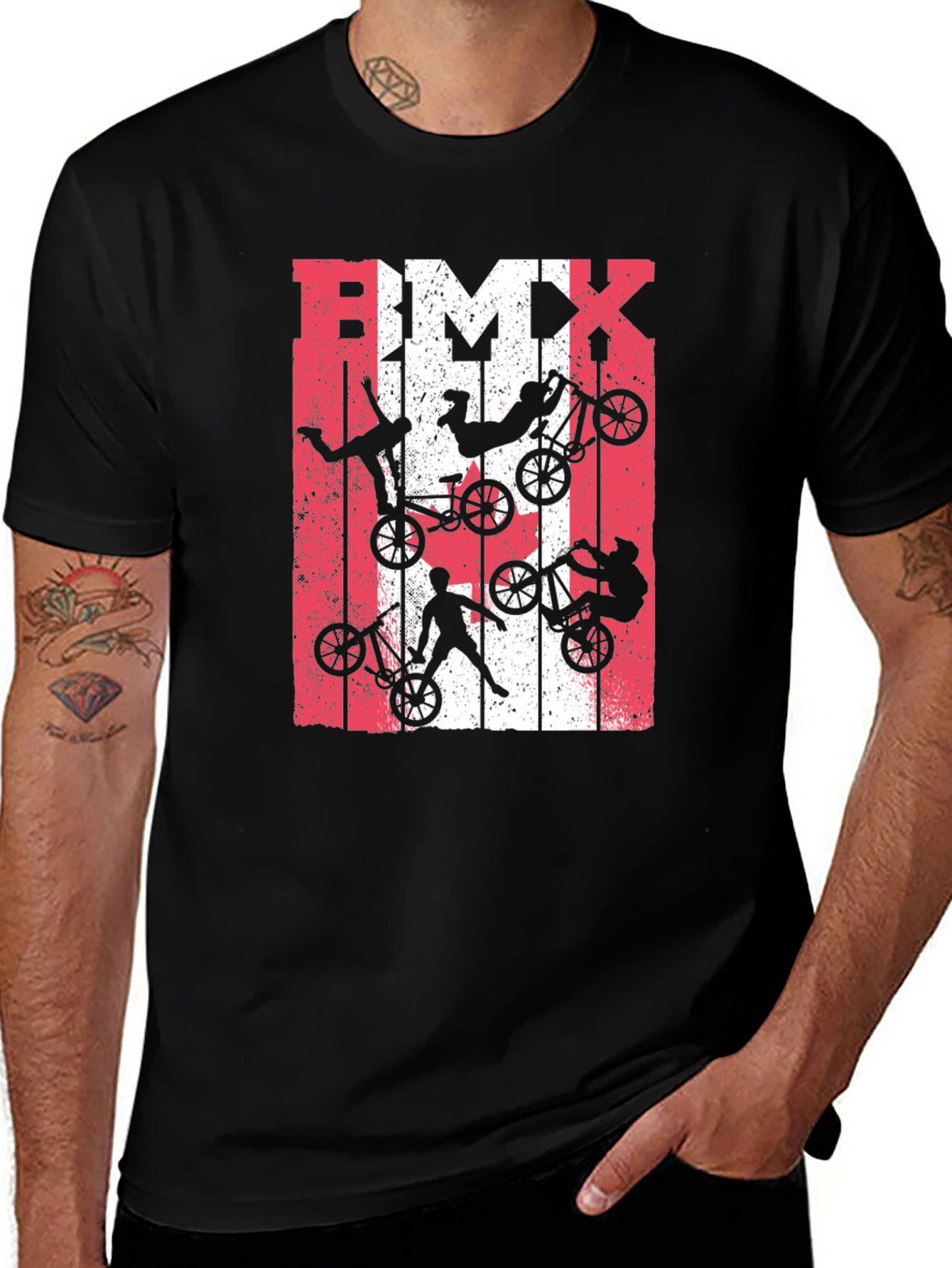 BMX Stunt T-Shirt - Red & White Graphic Tee