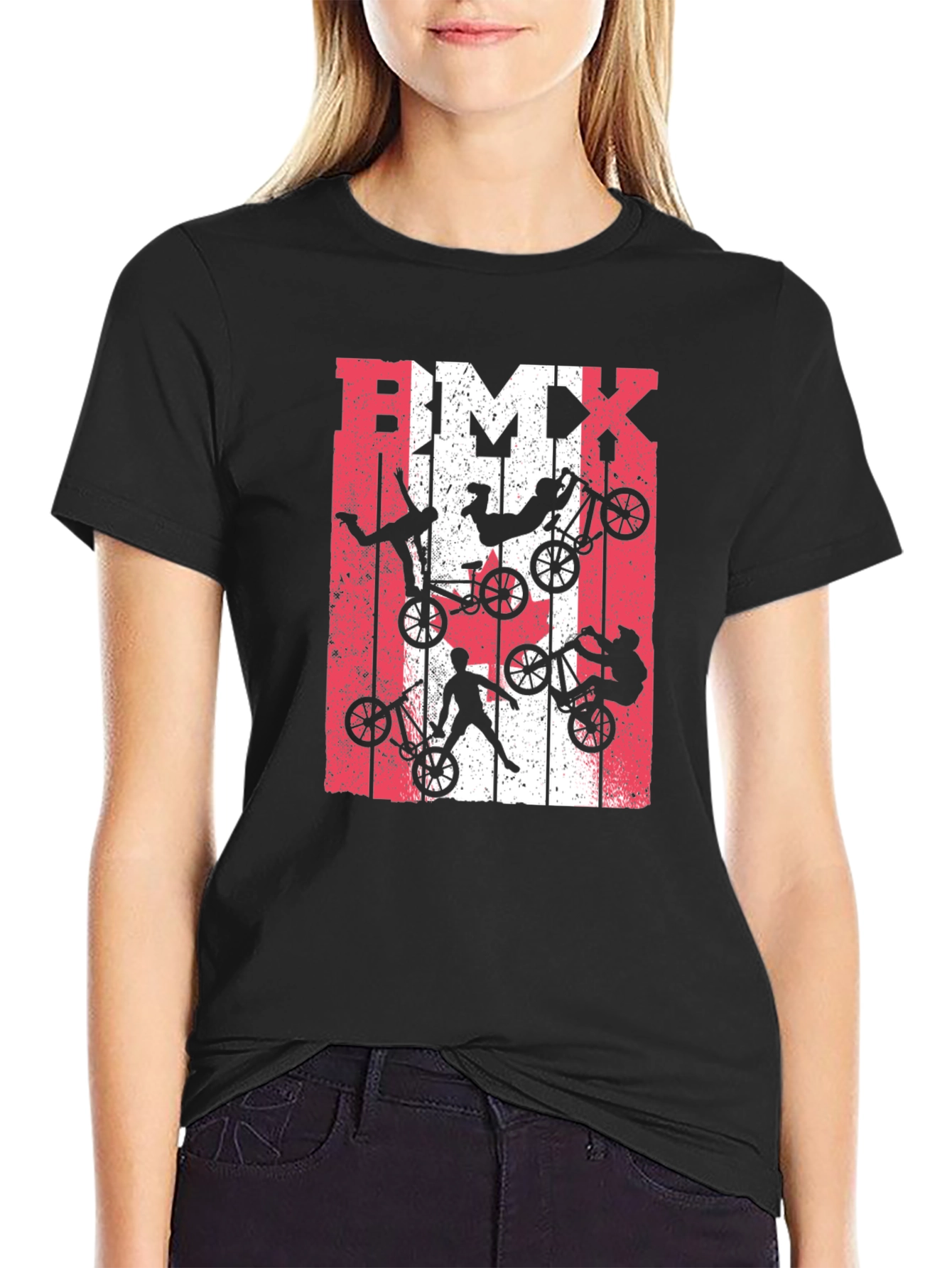 BMX Stunt T-Shirt - Red & White Graphic Tee