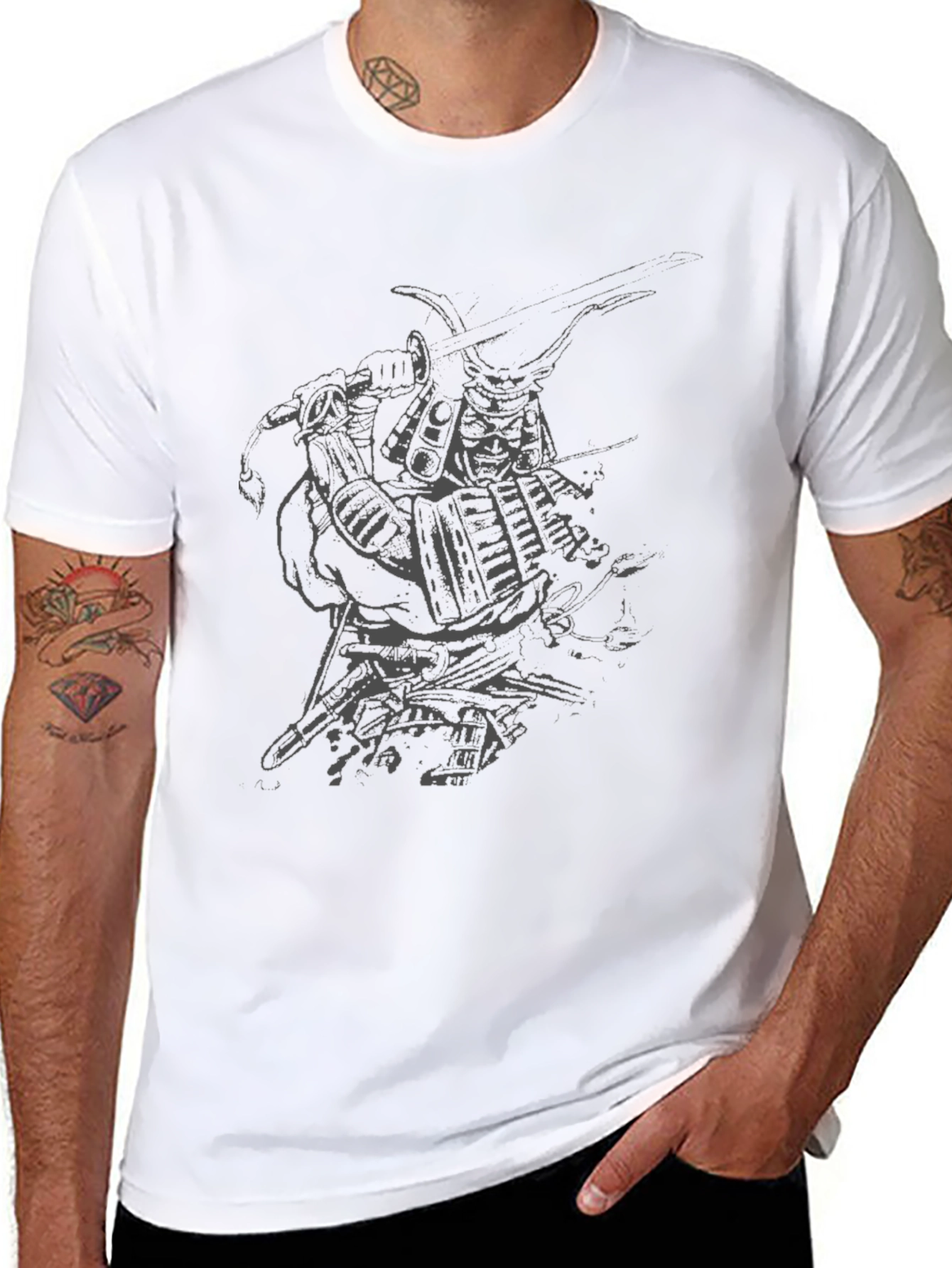 Samurai Graphic Print Black T-Shirt