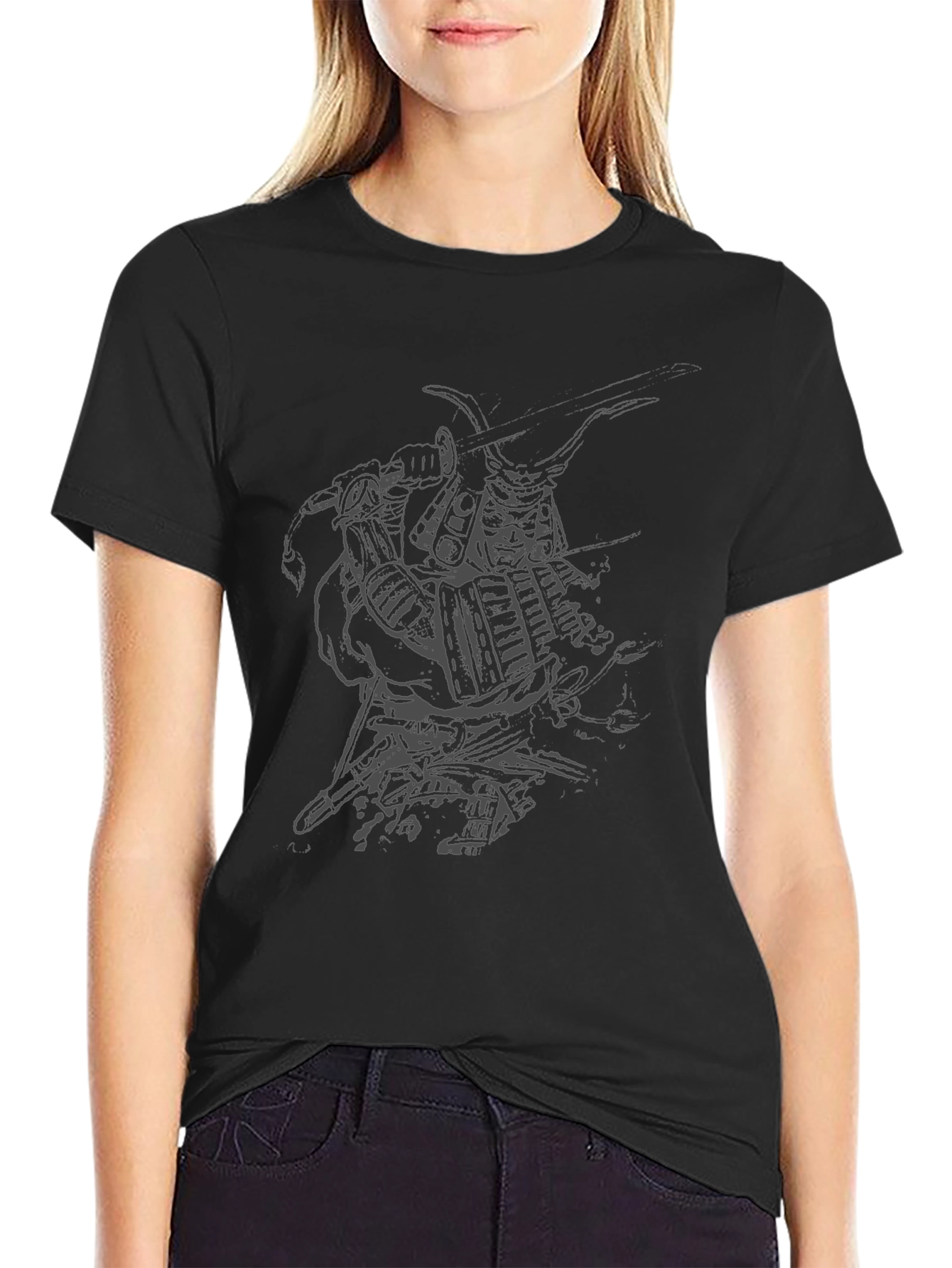 Samurai Graphic Print Black T-Shirt