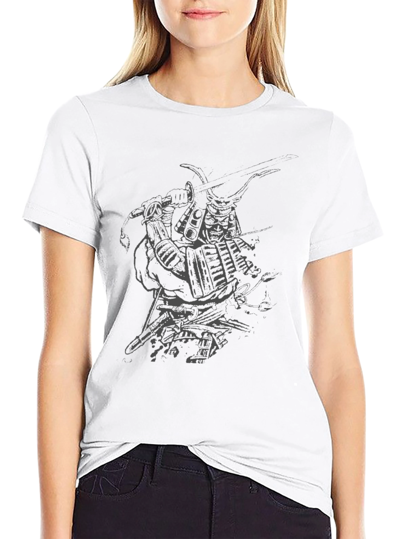 Samurai Graphic Print Black T-Shirt
