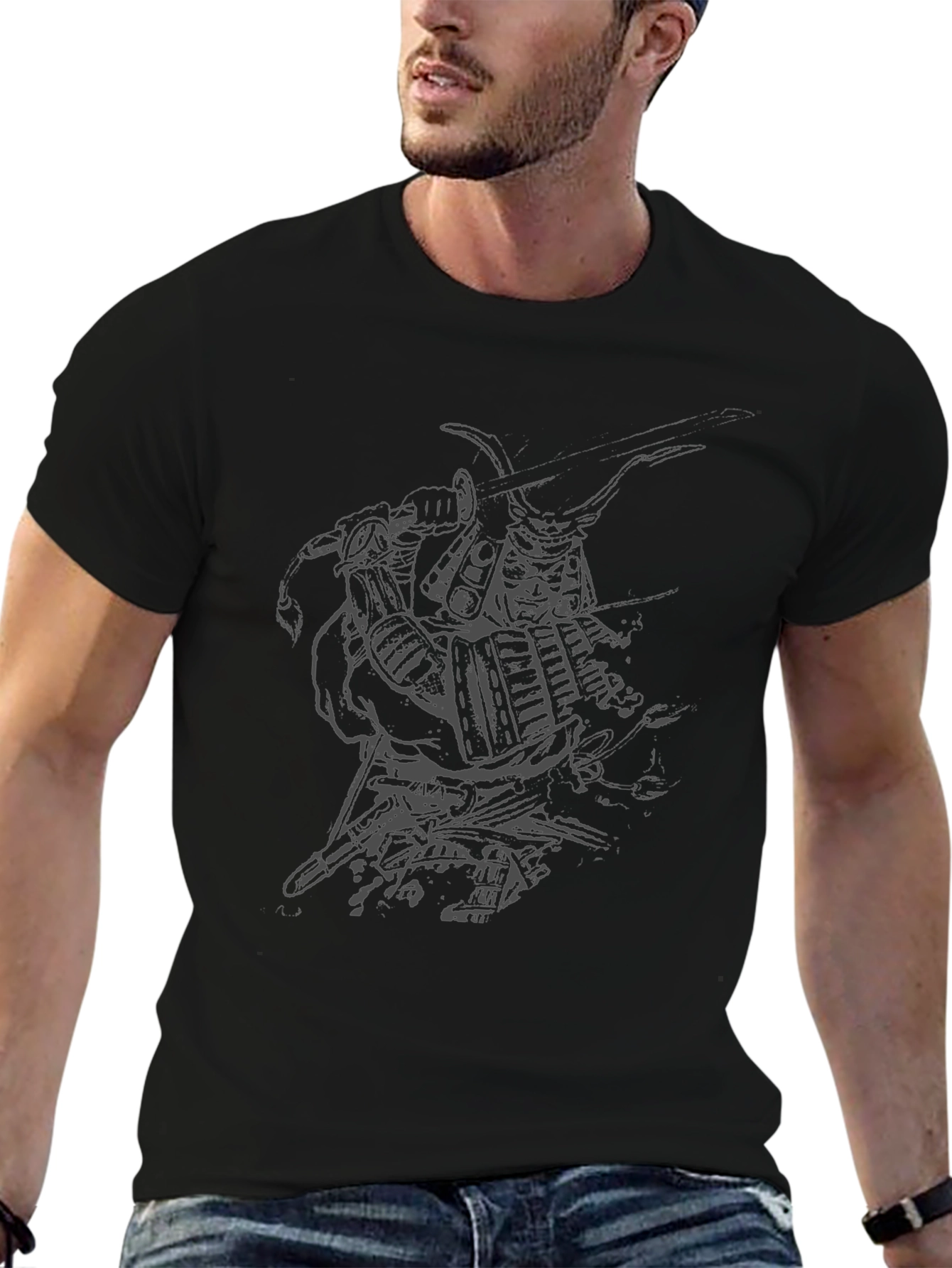 Samurai Graphic Print Black T-Shirt