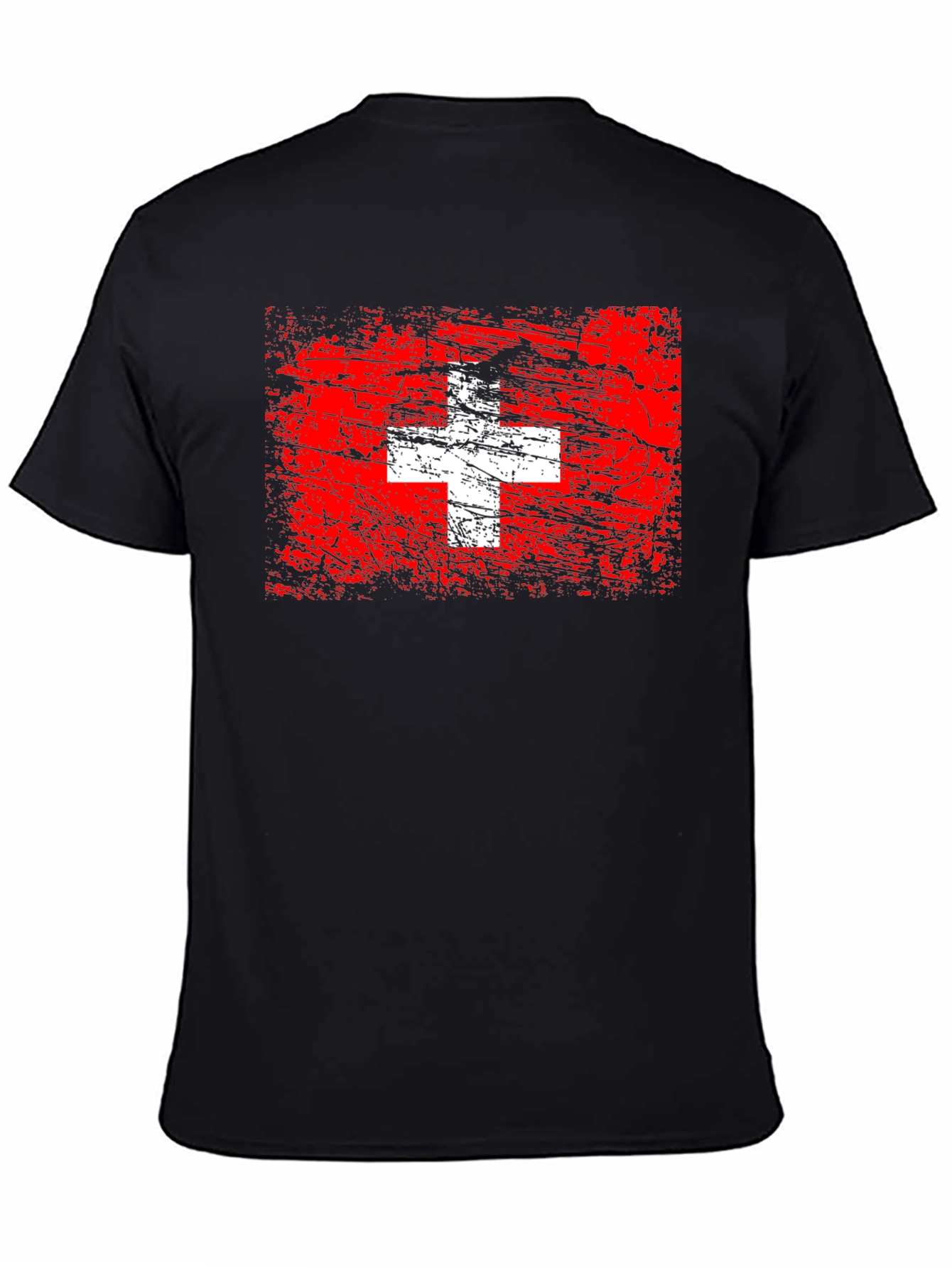 Switzerland Flag Graphic Tee - Black Cotton T-Shirt