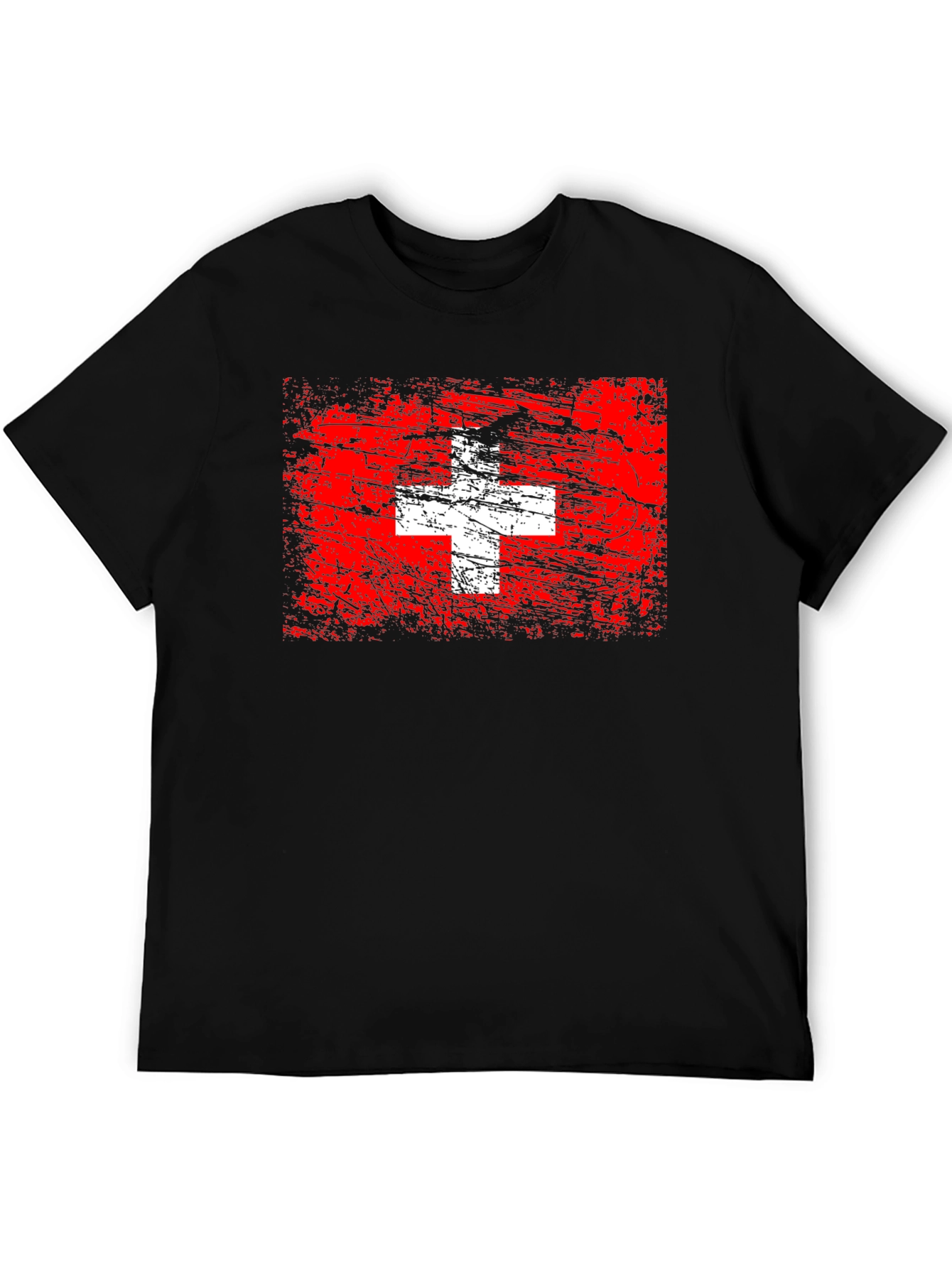Switzerland Flag Graphic Tee - Black Cotton T-Shirt