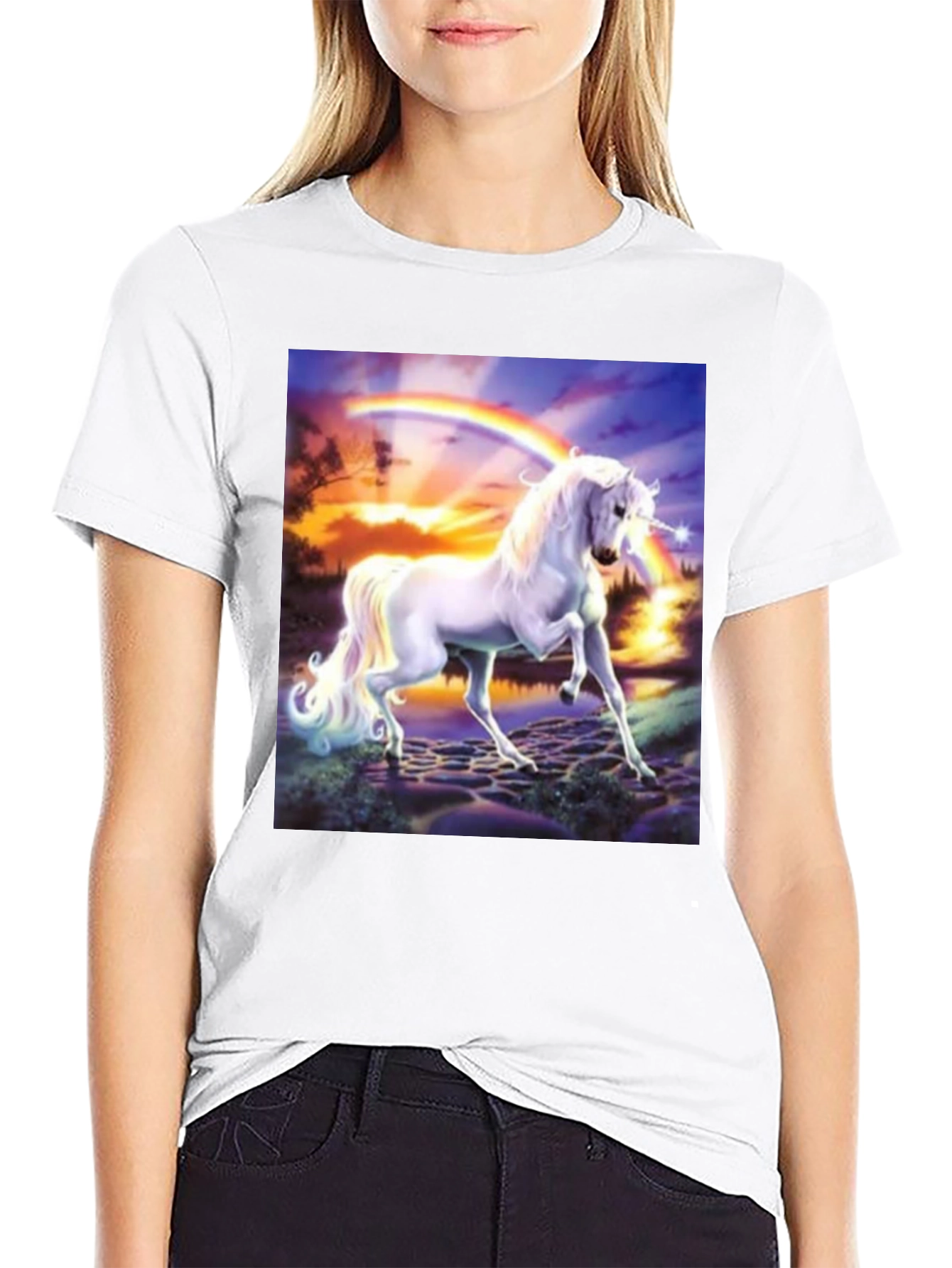 Unicorn Rainbow Graphic T-Shirt - Black