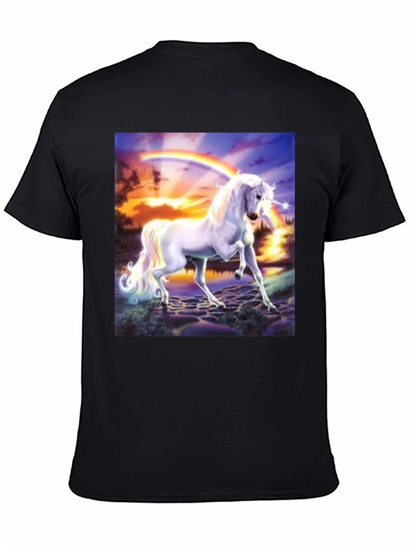 Unicorn Rainbow Graphic T-Shirt - Black